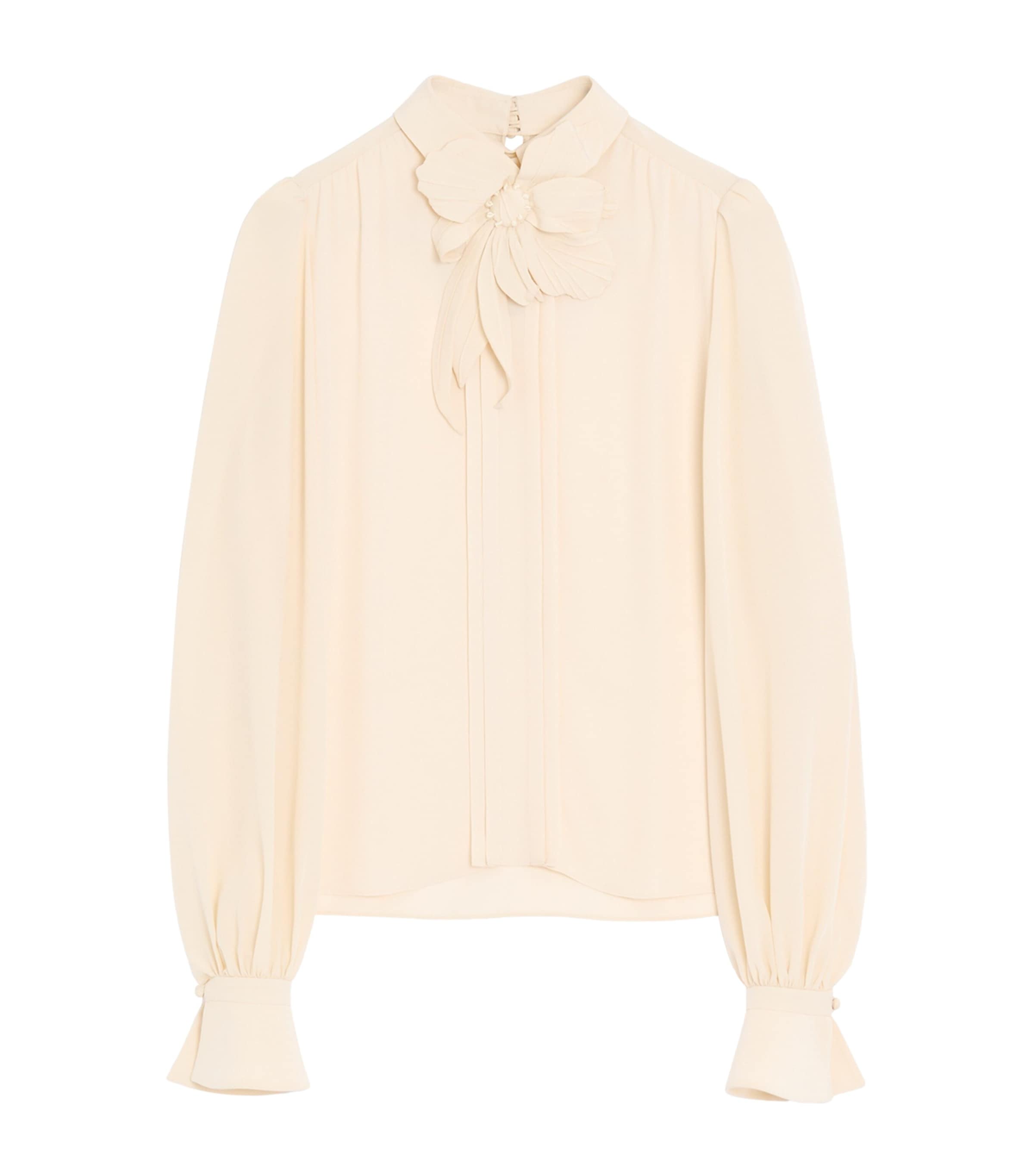 Silk Floral-Embroidered Blouse