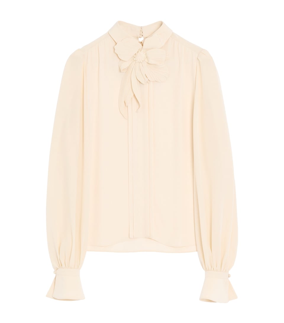 Silk Floral-Embroidered Blouse