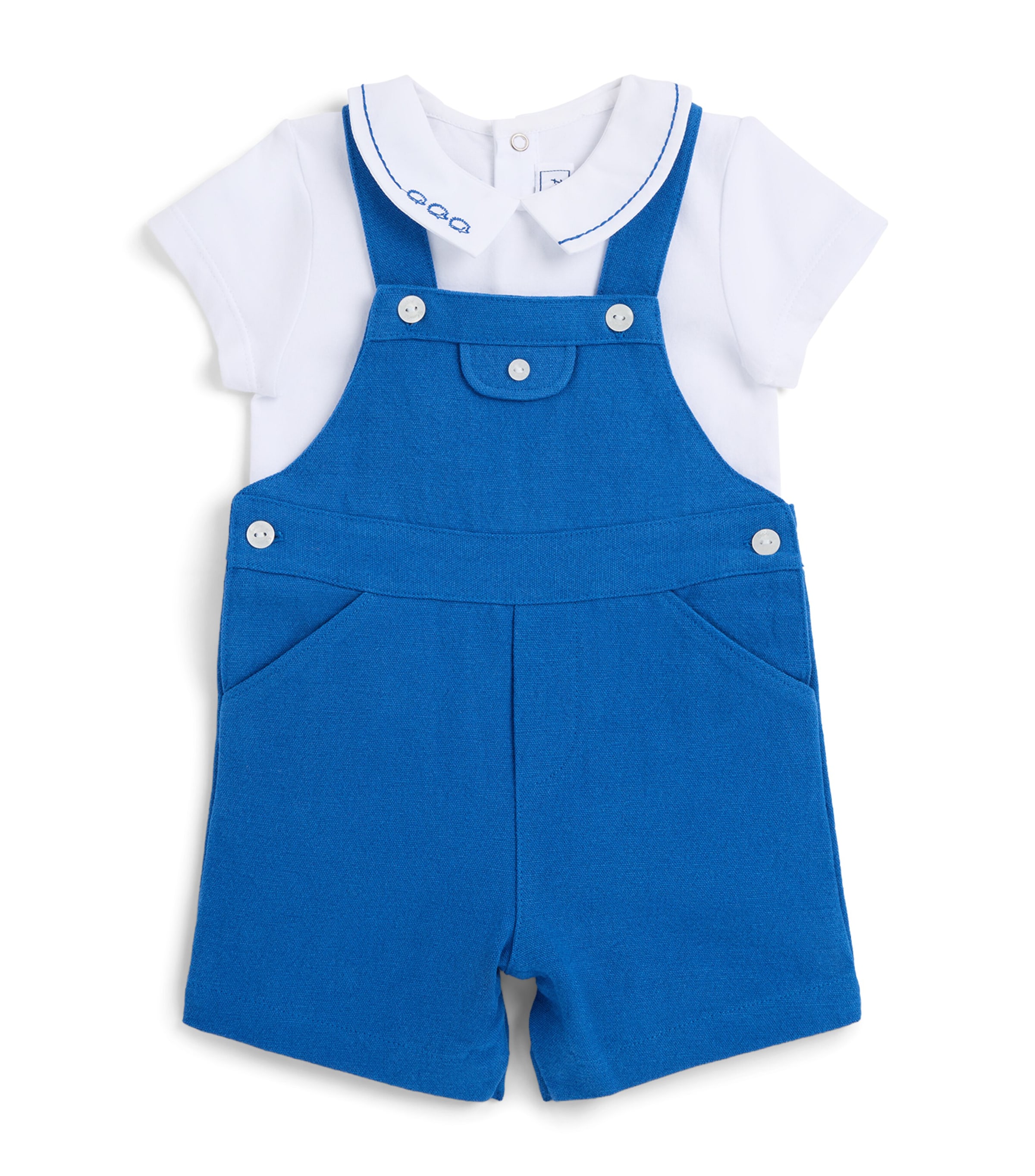 Tartine et Chocolat Layered Dungaree-Shirt Playsuit (6-36 Months) Bleu Electrique