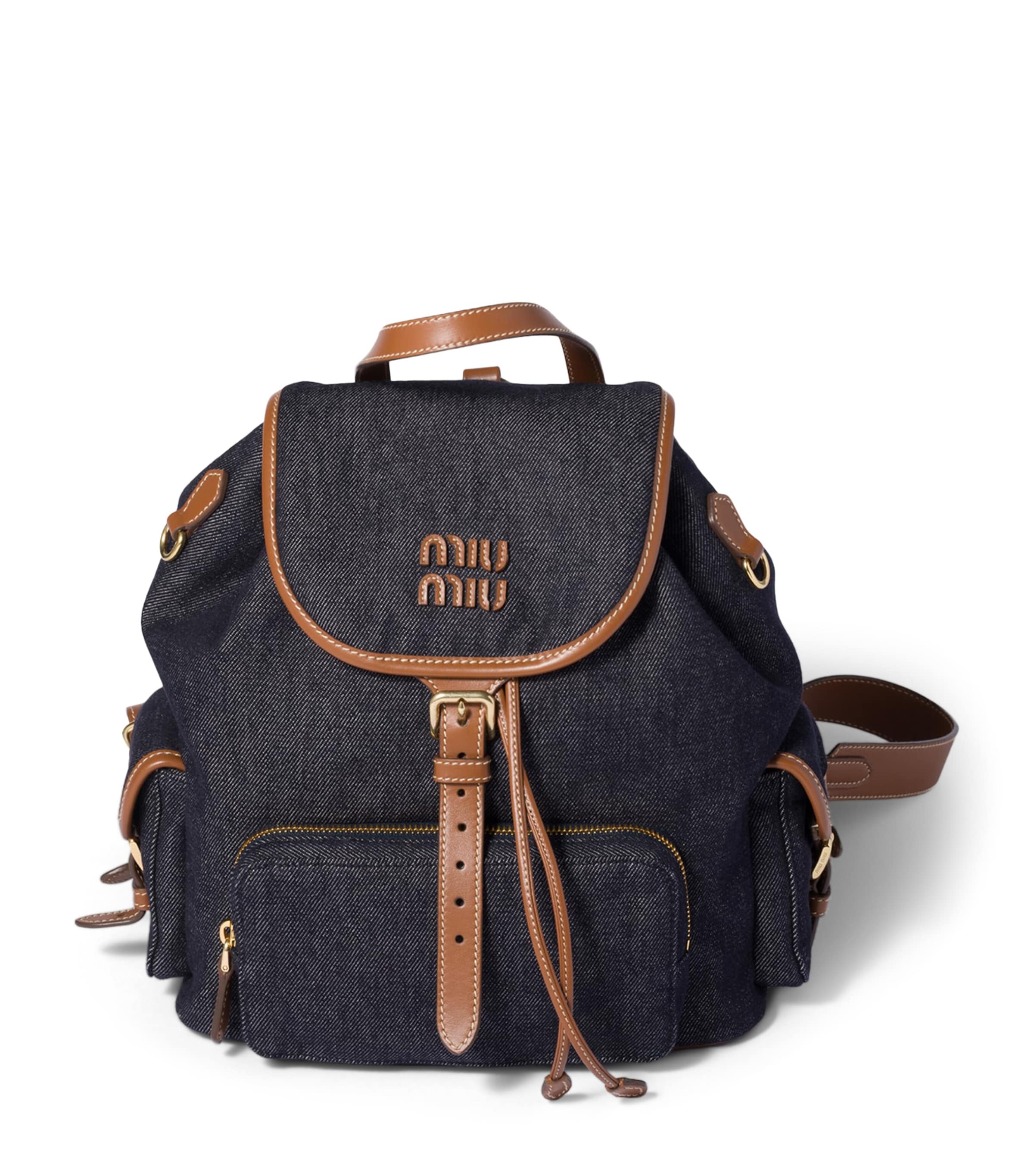 Miu Miu Denim-Leather Backpack Blue