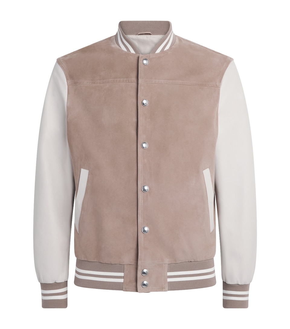 Eleventy Mens Suede-Leather Bomber Jacket Cipria E Avorio