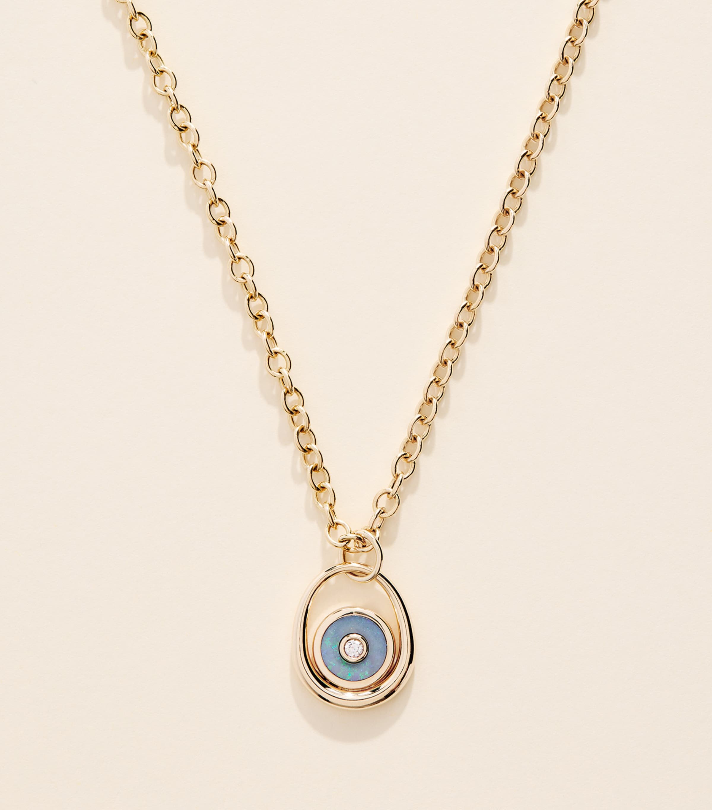 Retrouvaí Midi Yellow Gold, Diamond and Opal Compass Necklace Yellow Gold