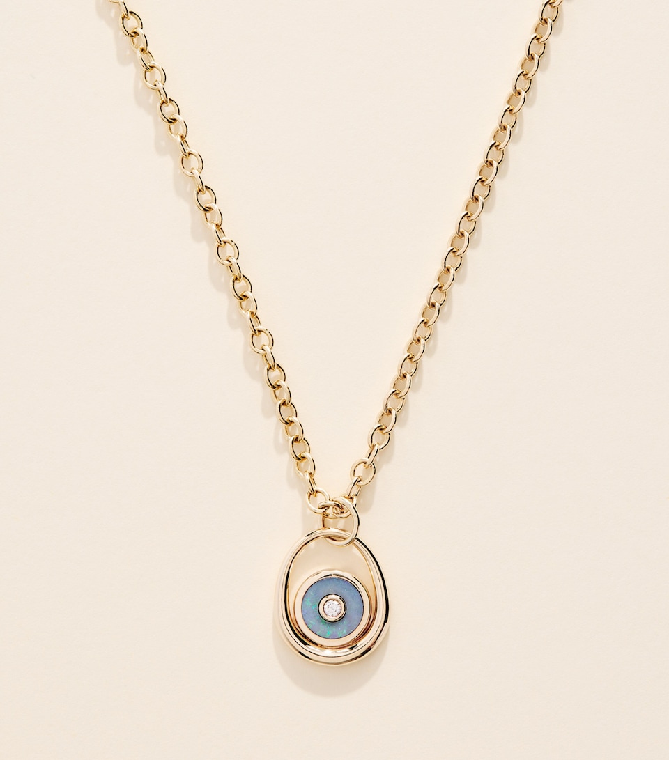 Retrouvaí Midi Yellow Gold, Diamond and Opal Compass Necklace Yellow Gold