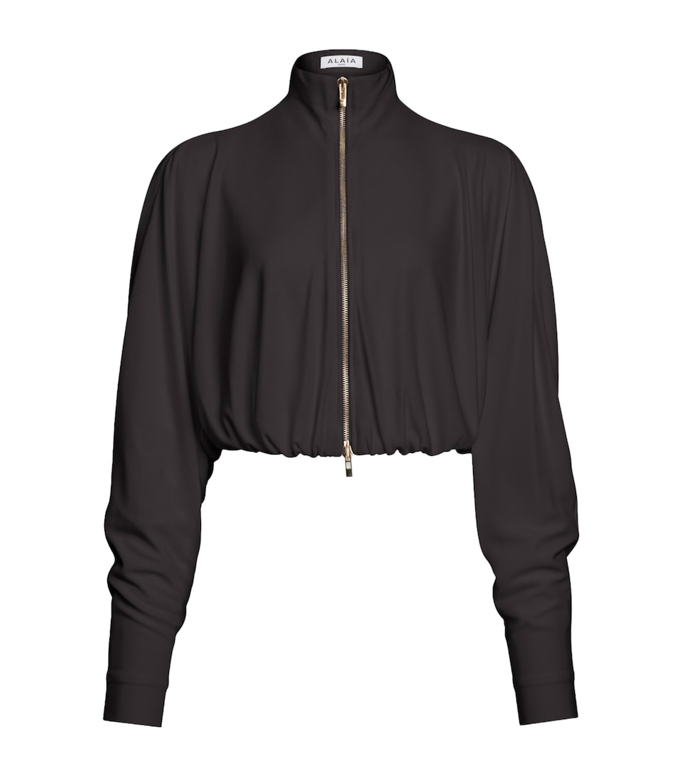 Alaïa Womens Stretch-Jersey Draped Jacket Ebene