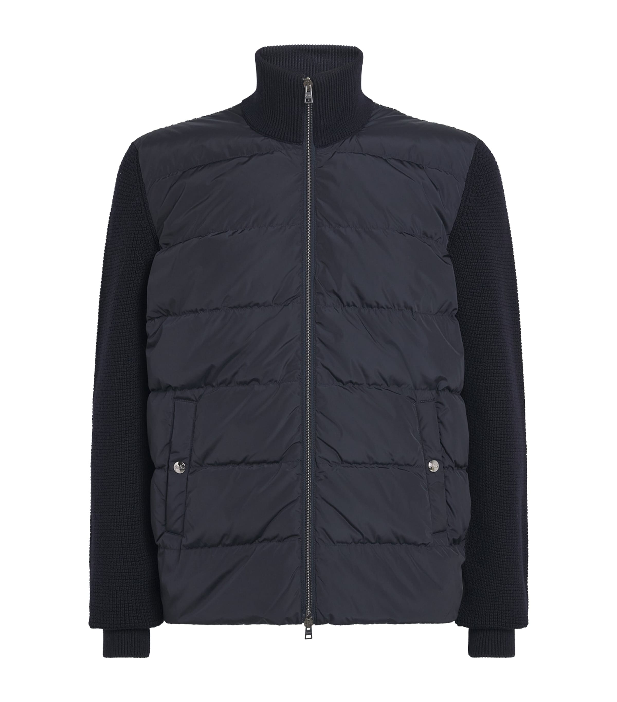 Herno Mens Down Merino Wool Hybrid Jacket Blu Scuro