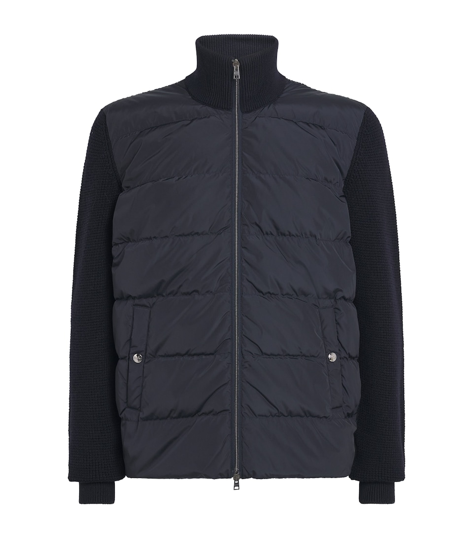 Herno Mens Down Merino Wool Hybrid Jacket Blu Scuro