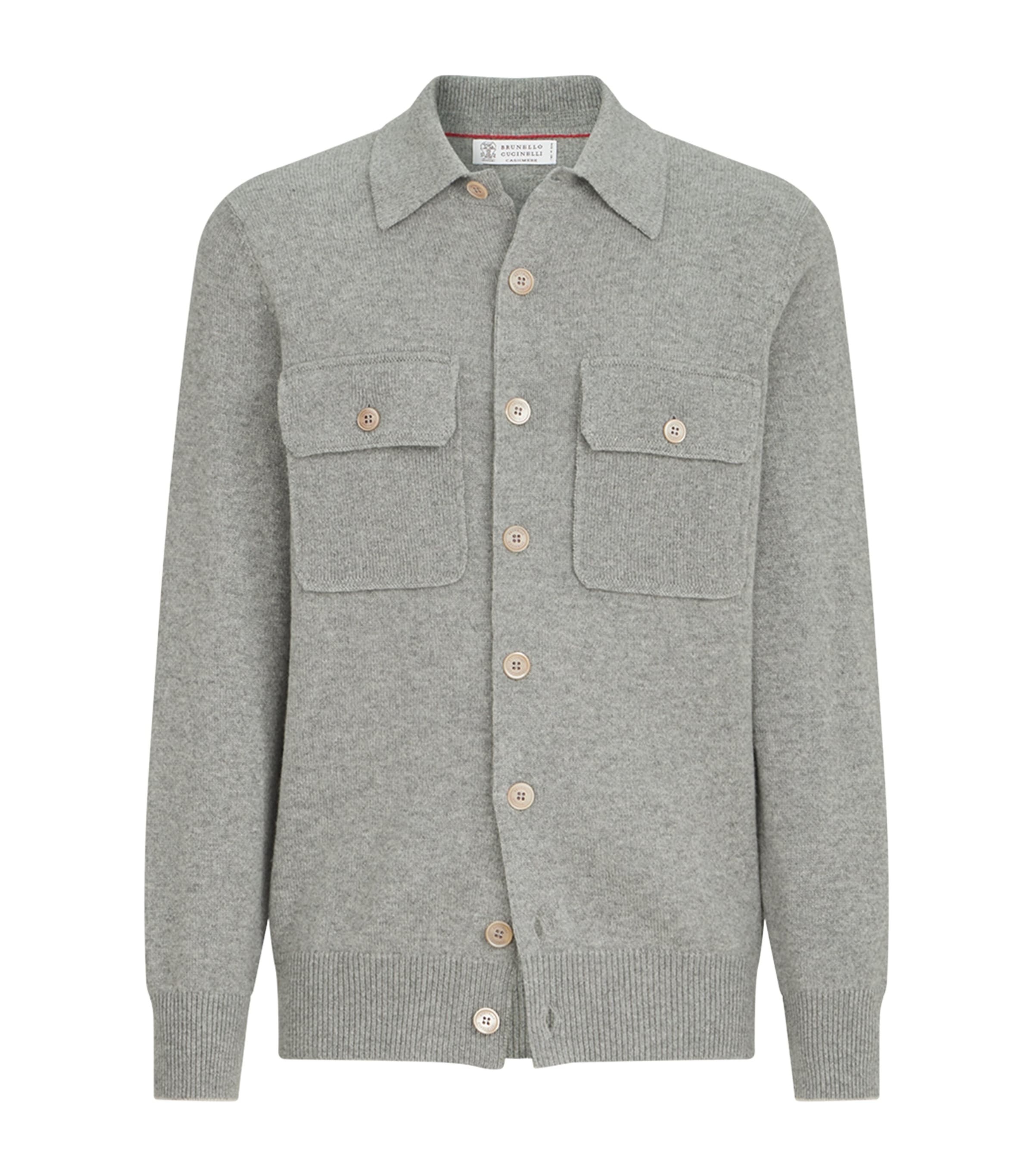 Brunello Cucinelli Mens Cashmere Knitted Over Shirt Cardigan