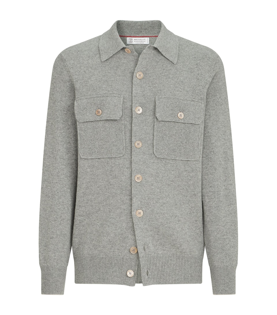 Brunello Cucinelli Mens Cashmere Knitted Over Shirt Cardigan