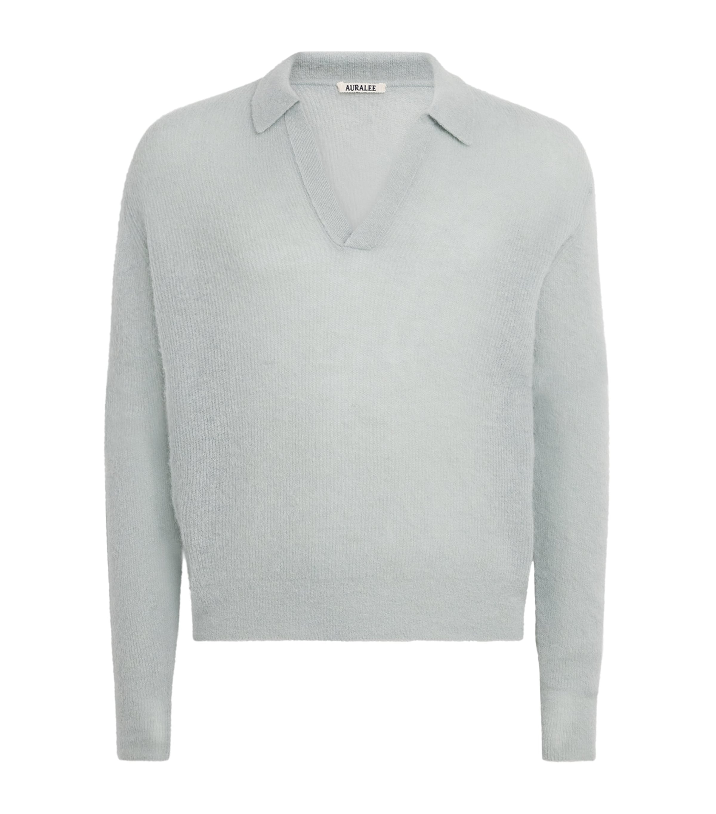 Auralee Mens Alpaca-Blend Skipper Polo Sweater Dusty Mint