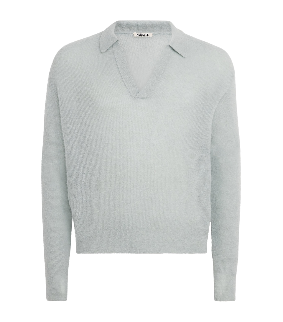 Auralee Mens Alpaca-Blend Skipper Polo Sweater Dusty Mint
