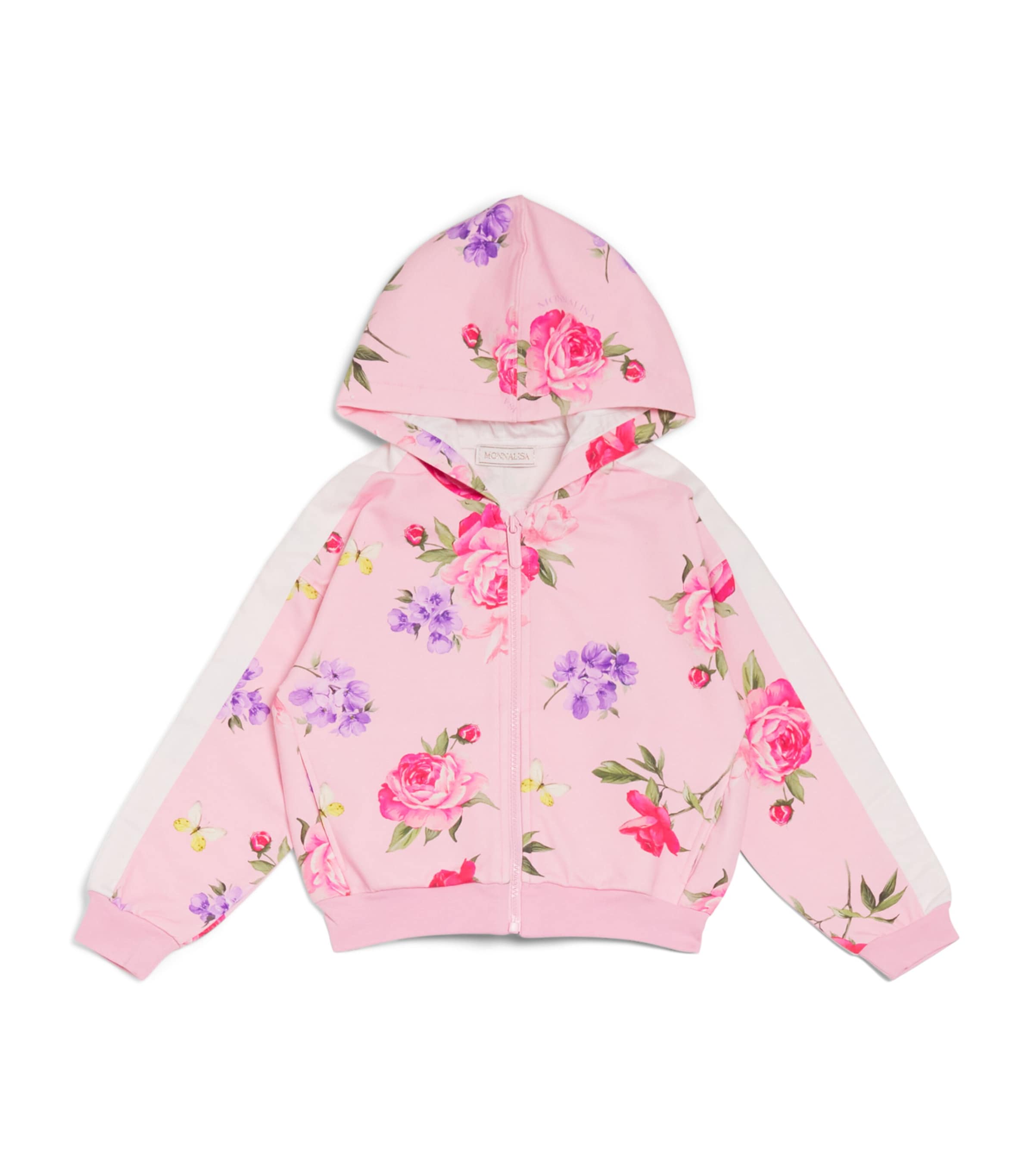 Monnalisa Stretch-Cotton Floral Print Zip-Up Hoodie (2-12 Years) White+stripe White