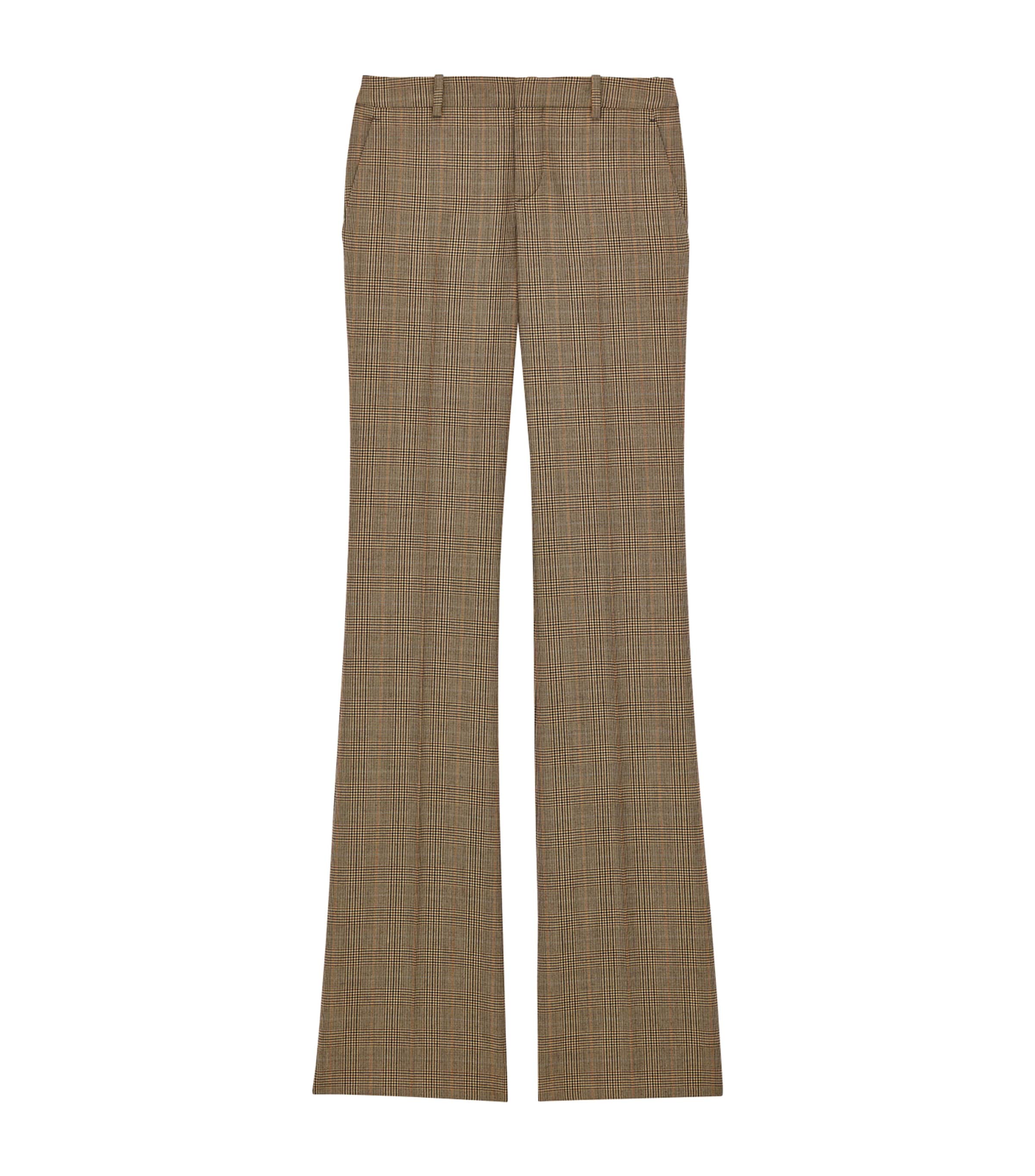 Saint Laurent Womens Wool Check Flared Trousers