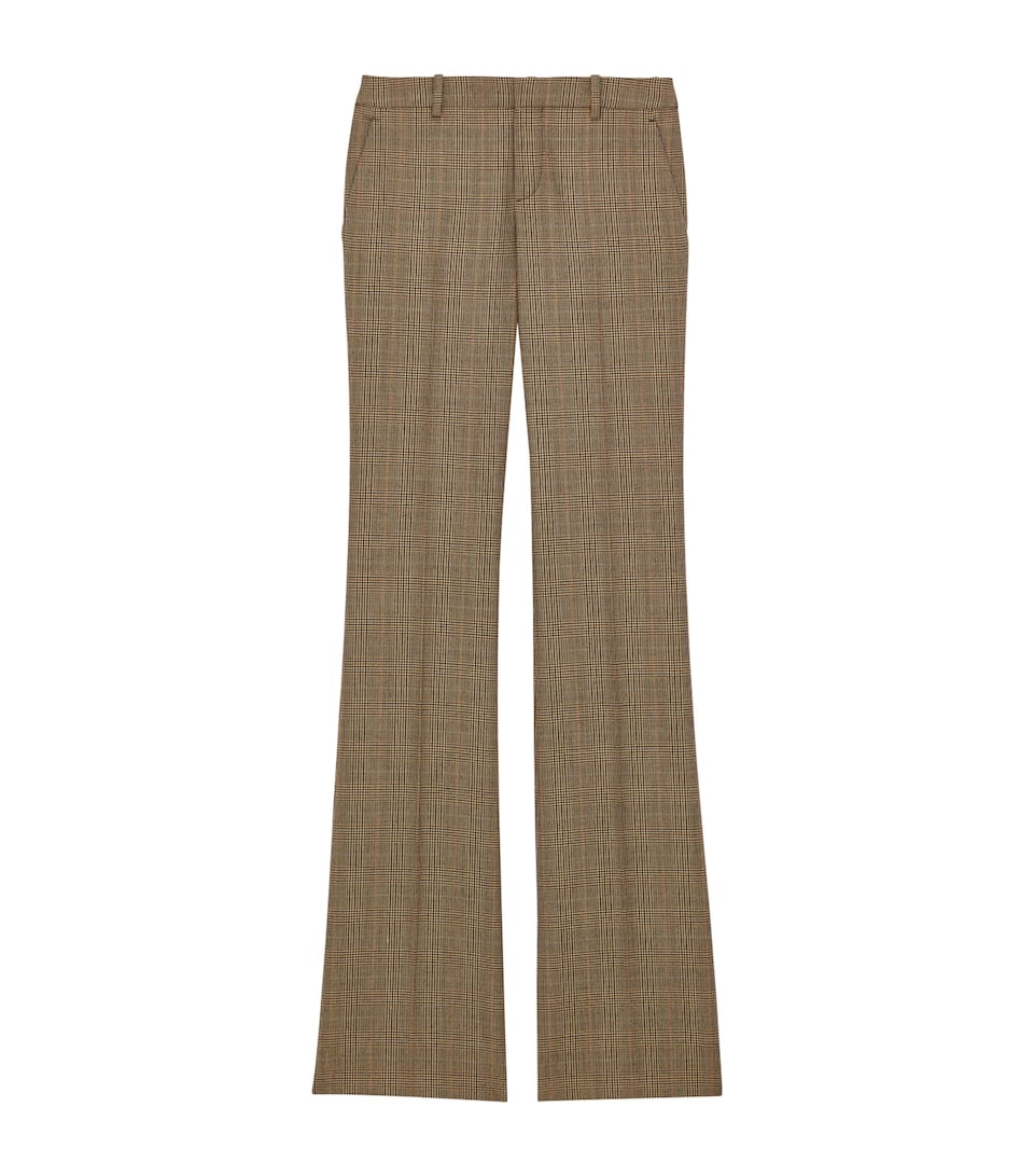 Saint Laurent Womens Wool Check Flared Trousers