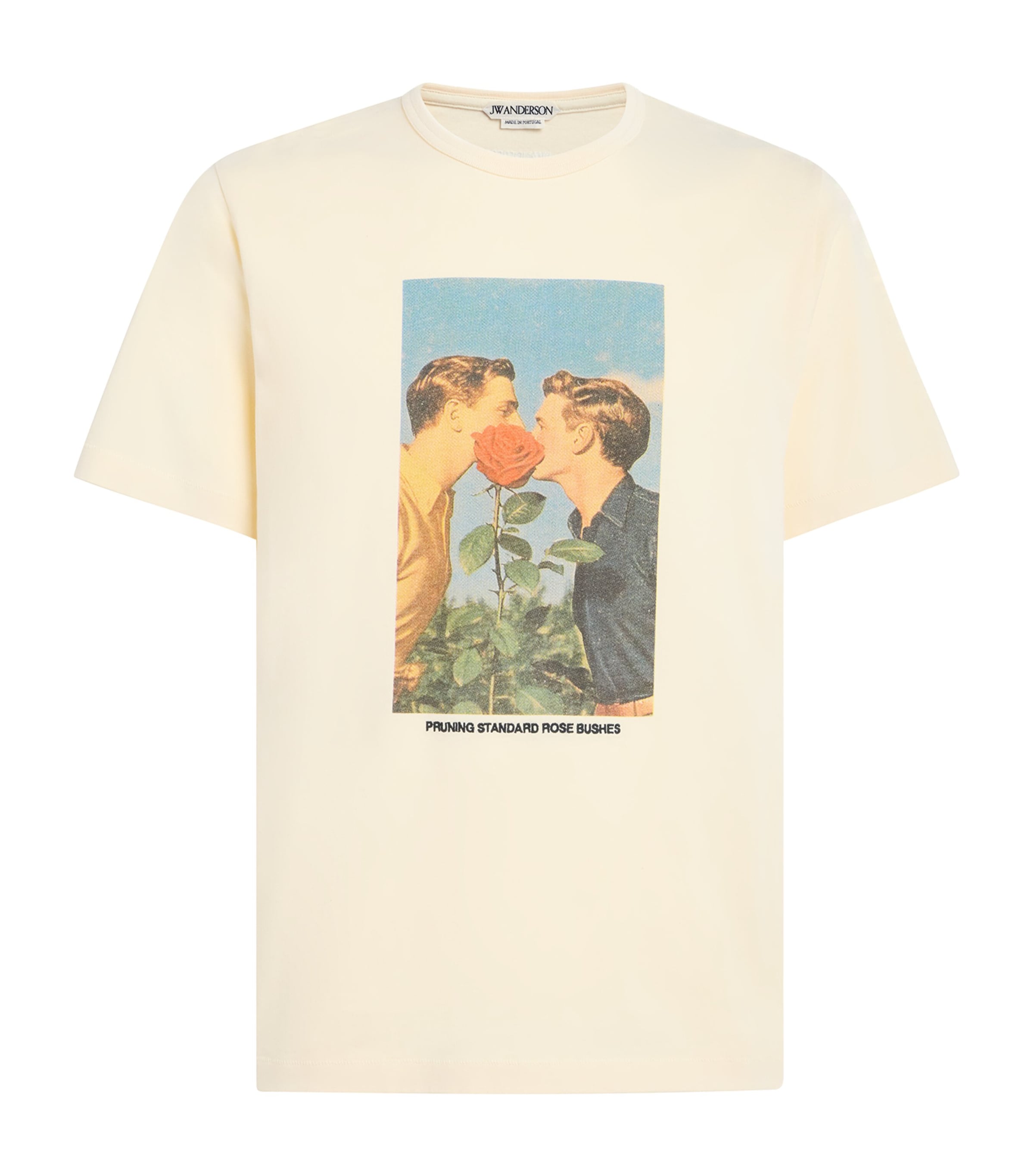 JW Anderson Mens Cotton Kissing By The Rose Bush T-Shirt Ecru