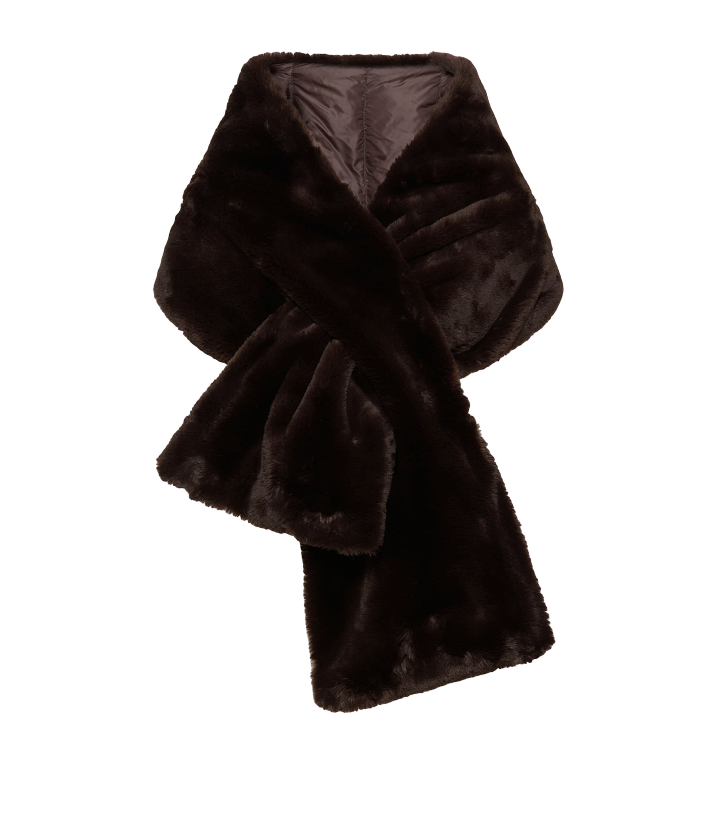 Max Mara Faux Fur Reversible Scarf Dark Brown