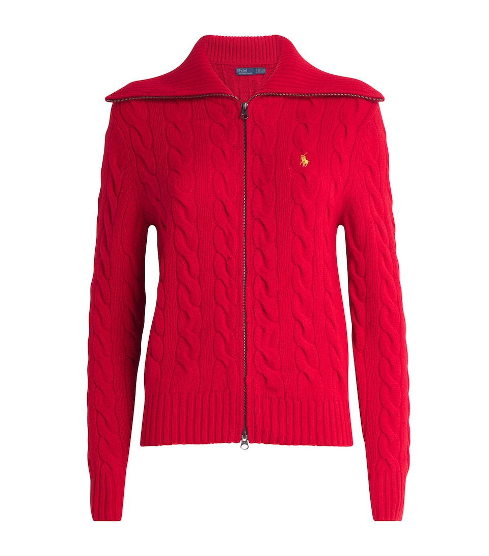 Cotton Cable-Knit Zip-Up Sweater