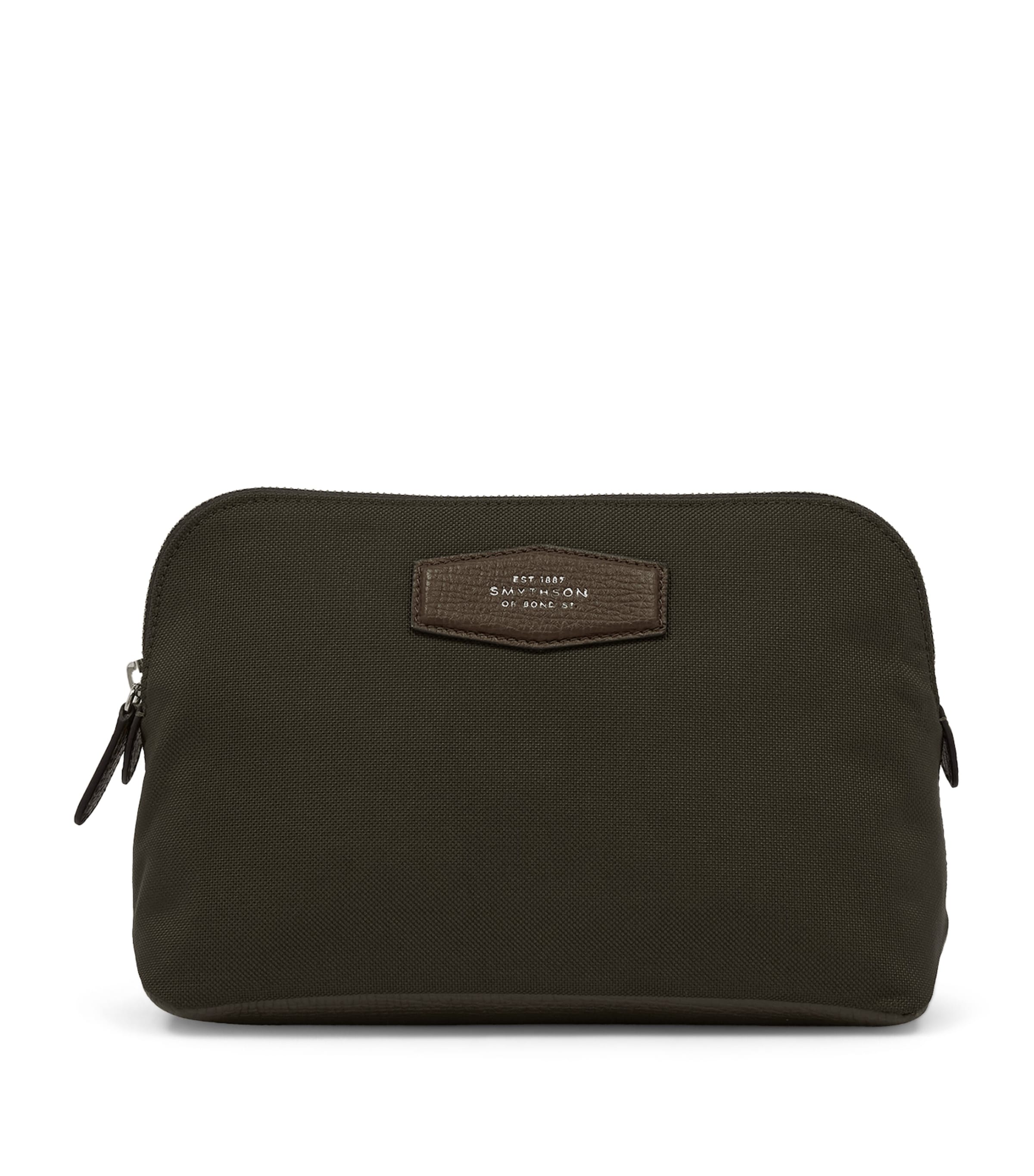 Smythson Canvas Wash Bag Dark Moss