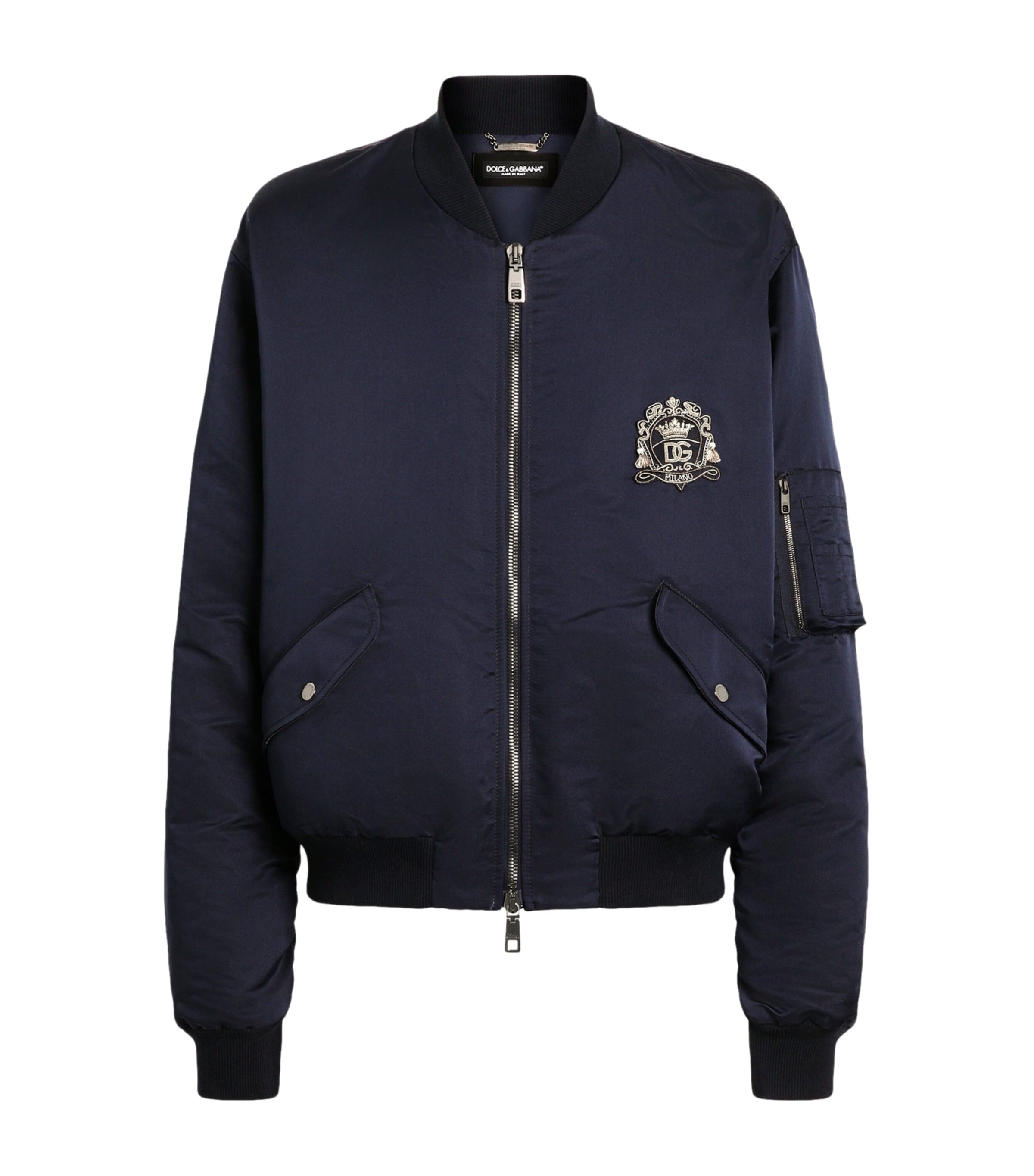 Dolce&Gabbana Mens Silk Duchesse Bomber Jacket Very Dark Blue