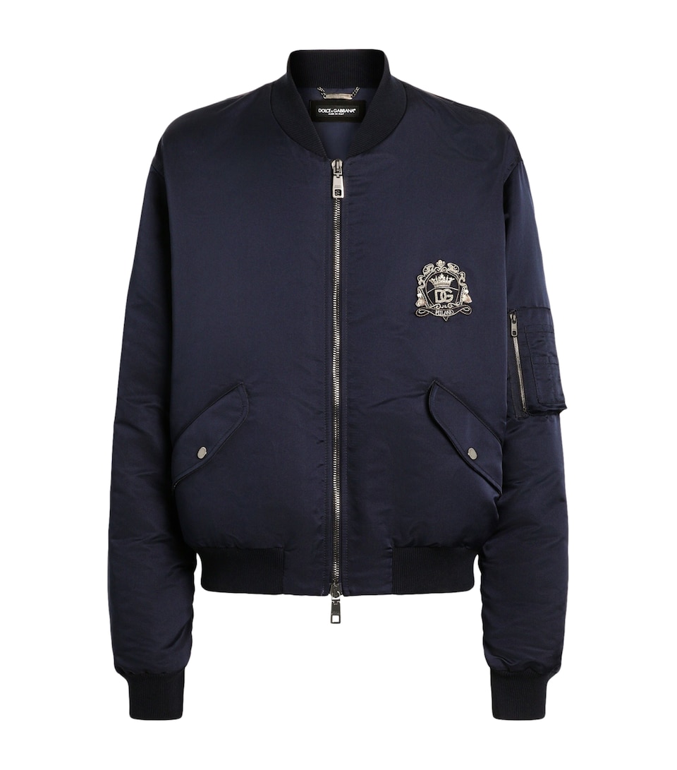 Dolce&Gabbana Mens Silk Duchesse Bomber Jacket Very Dark Blue