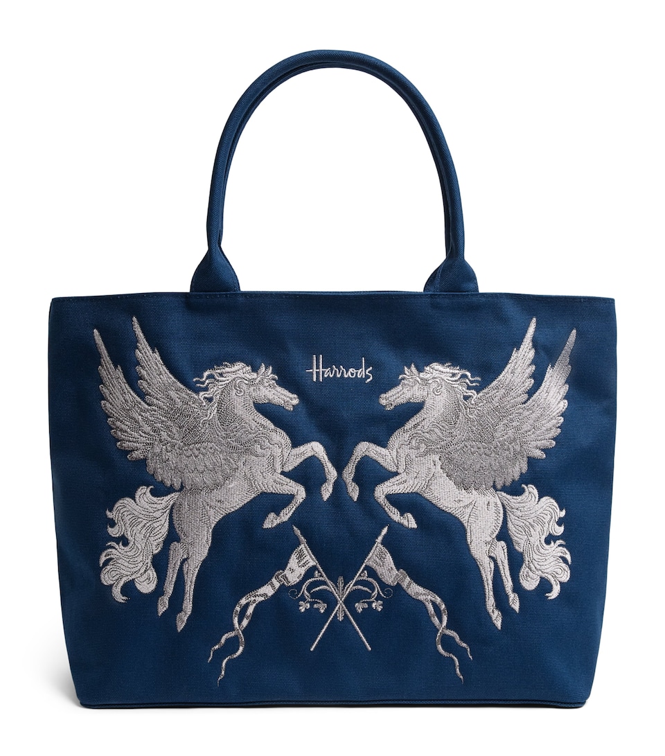 Harrods Canvas Embroidered Tote Bag Black