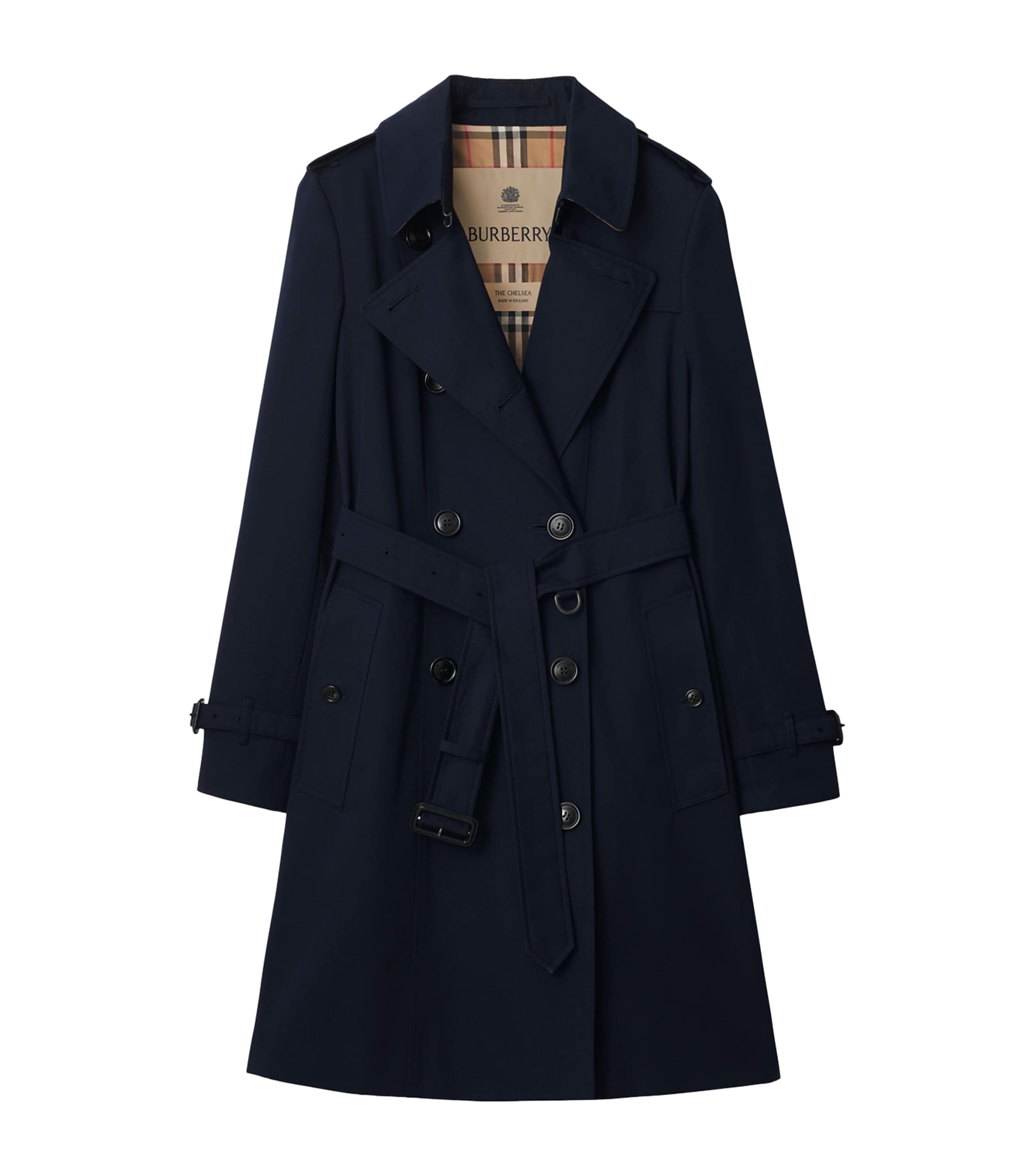 Burberry Womens Gabardine Chelsea Heritage Trench Coat Coal Blue