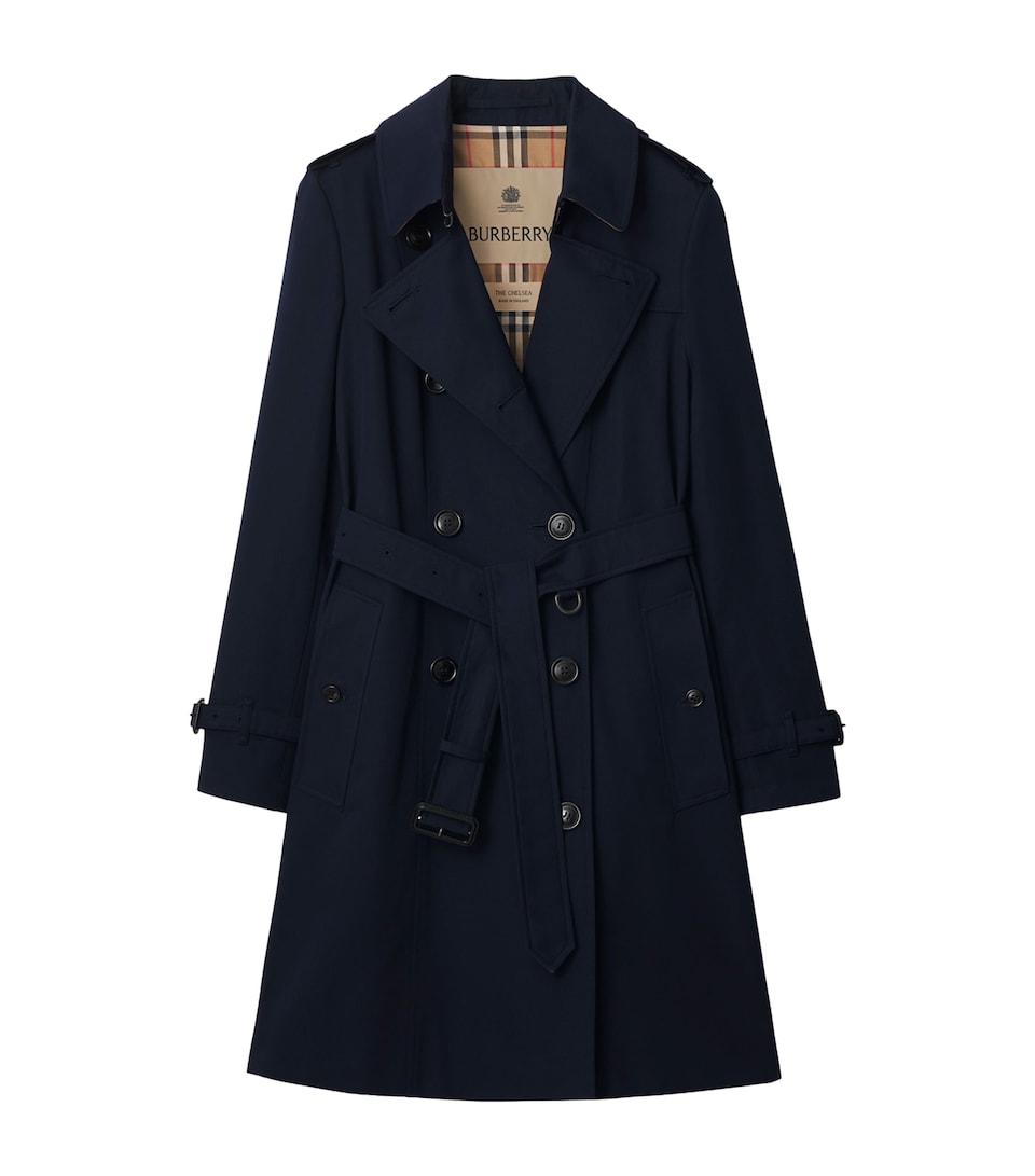 Burberry Womens Gabardine Chelsea Heritage Trench Coat Coal Blue
