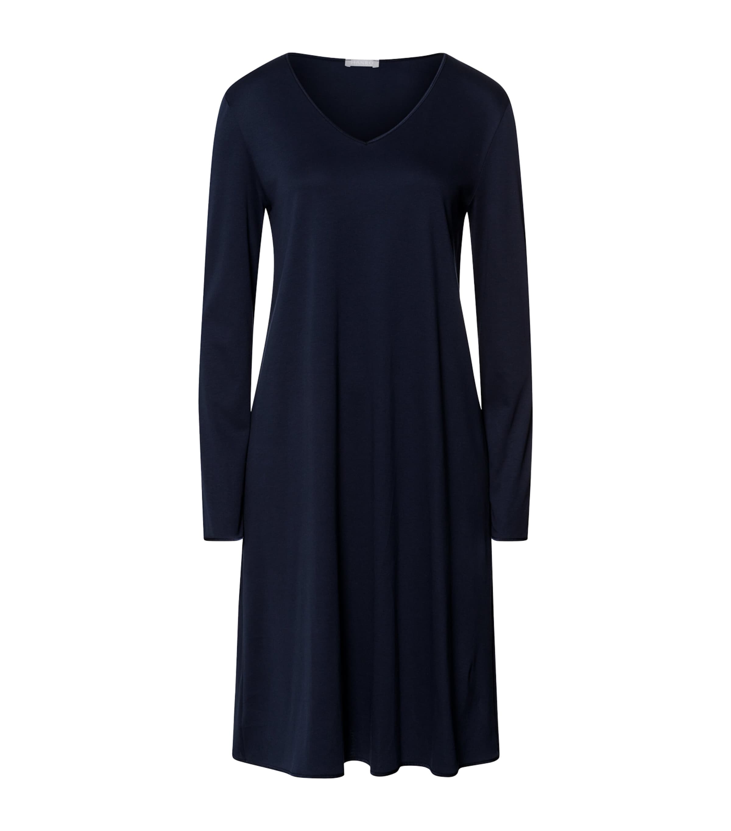 Hanro Womens Cotton Long-Sleeve Nightdress Deep Navy