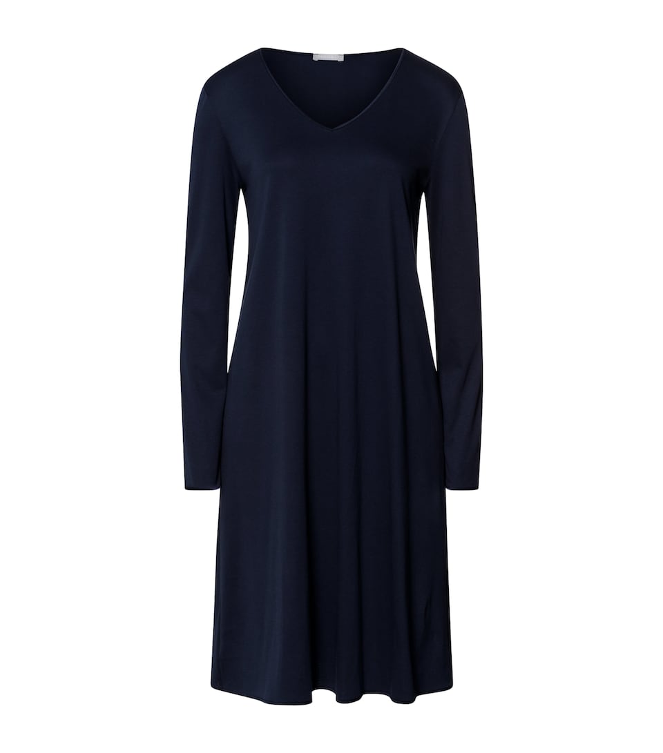 Hanro Womens Cotton Long-Sleeve Nightdress Deep Navy