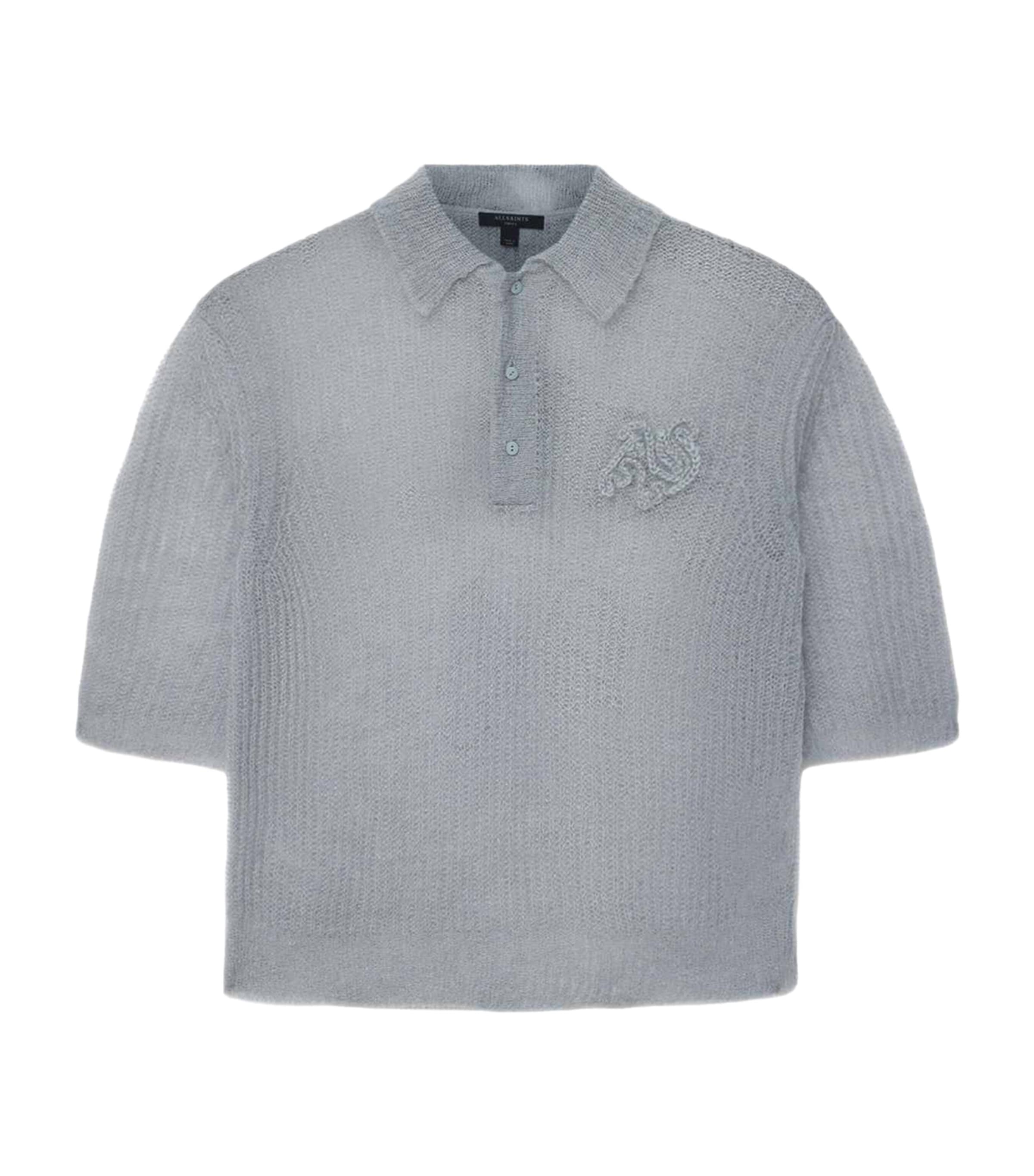 AllSaints Womens Mohair-Blend Anabel Polo Top Steel Blue
