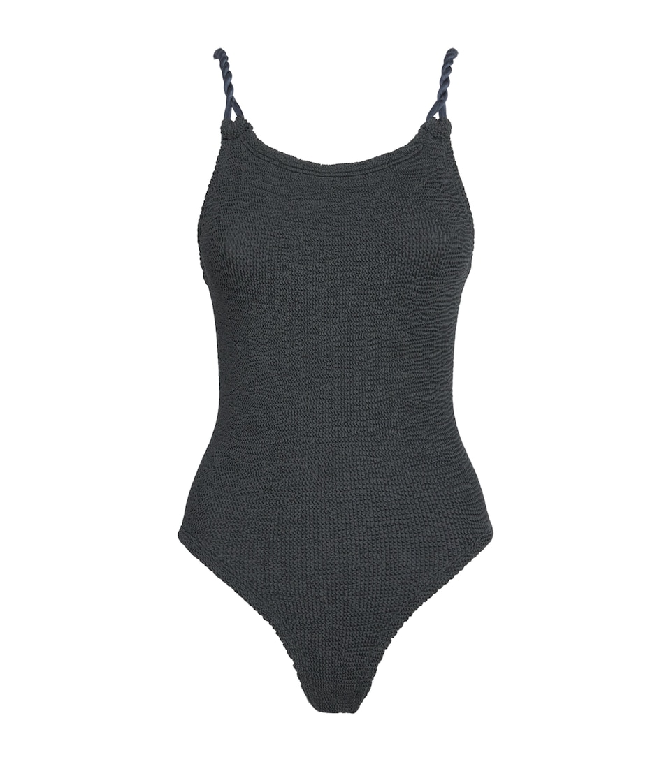 Hunza G Womens Twisted-Strap Camille Swimsuit Metallic Graphite