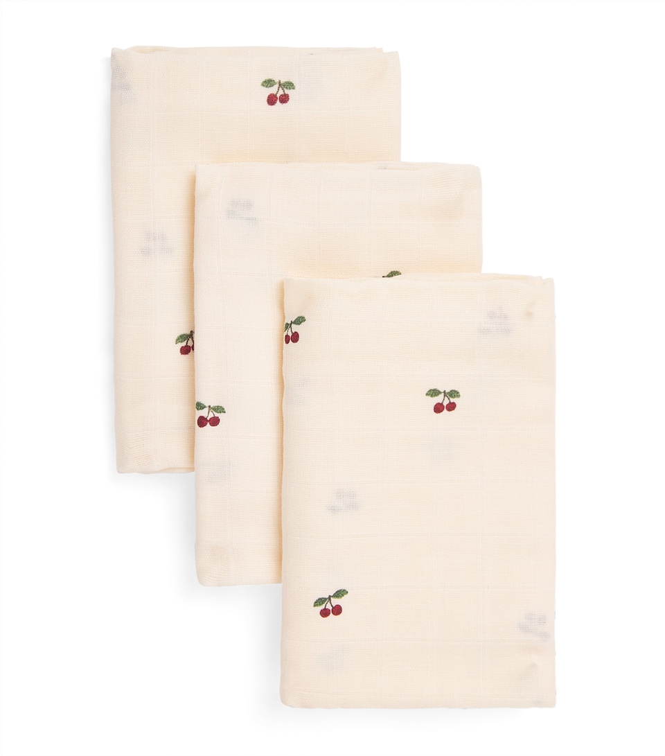 KONGES SLOJD Organic Cotton Cherry Muslin Cloths (Pack of 3)