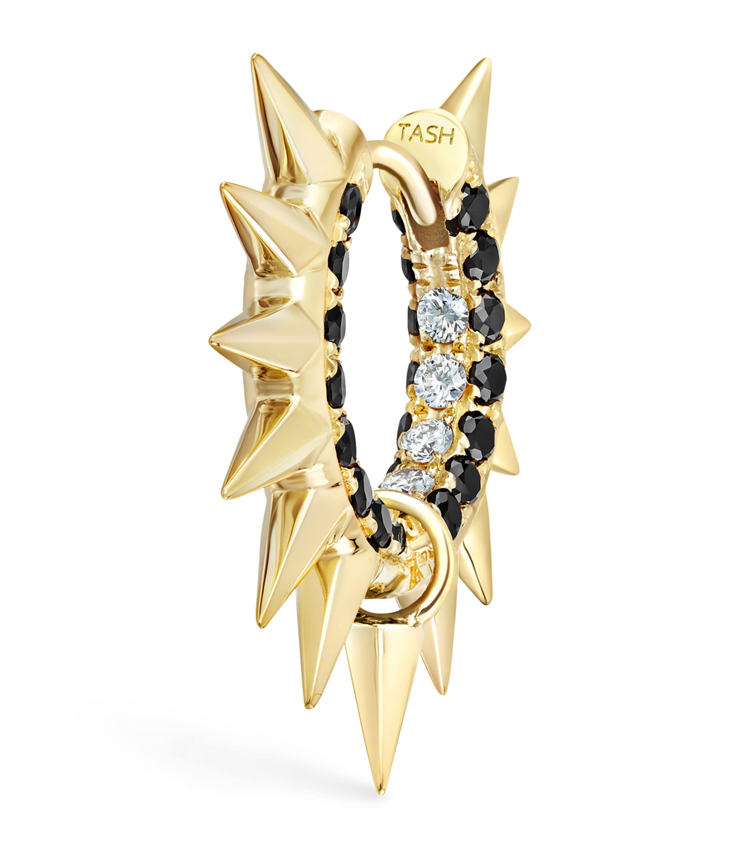 Yellow Gold Black and White Diamond Pavé Metal Mohawk Hoop Earring (8mm)