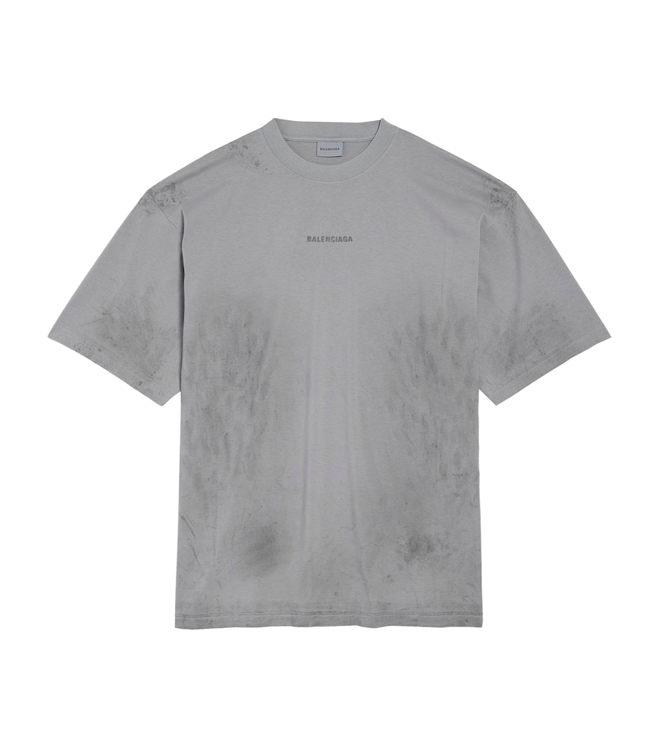 Balenciaga Mens Distressed Embroidered Logo T-Shirt