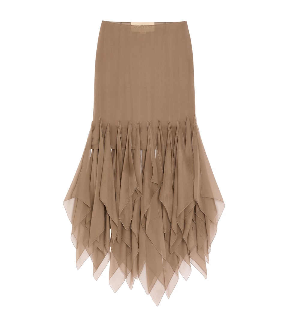 Silk Ruffle-Embroidered Midi Skirt