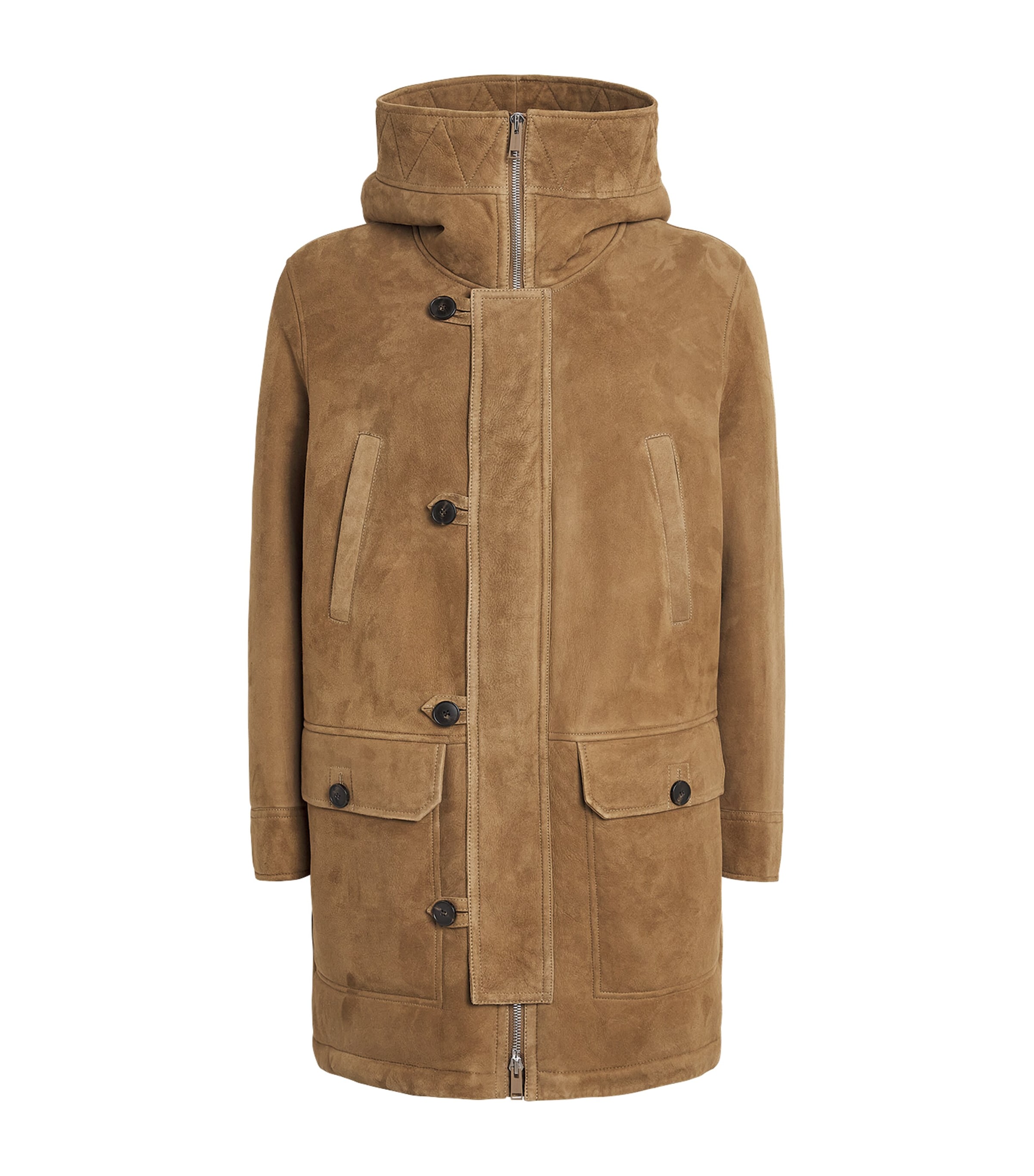 Yves Salomon Mens Suede Shearling-Lined Parka Chrke/cnvs