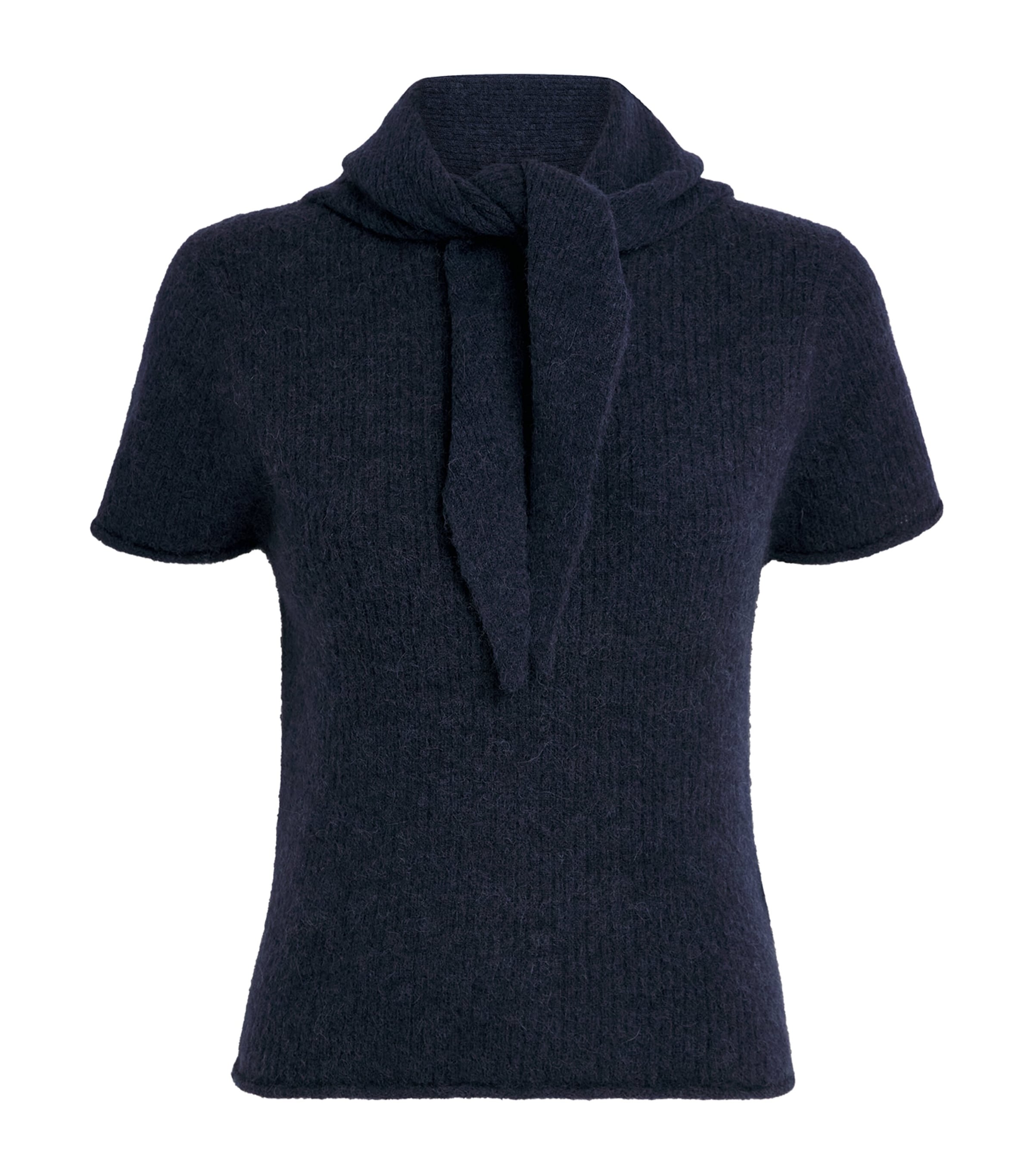 ME+EM Womens Wool-Blend Scarf Half-Zip T-Shirt Navy
