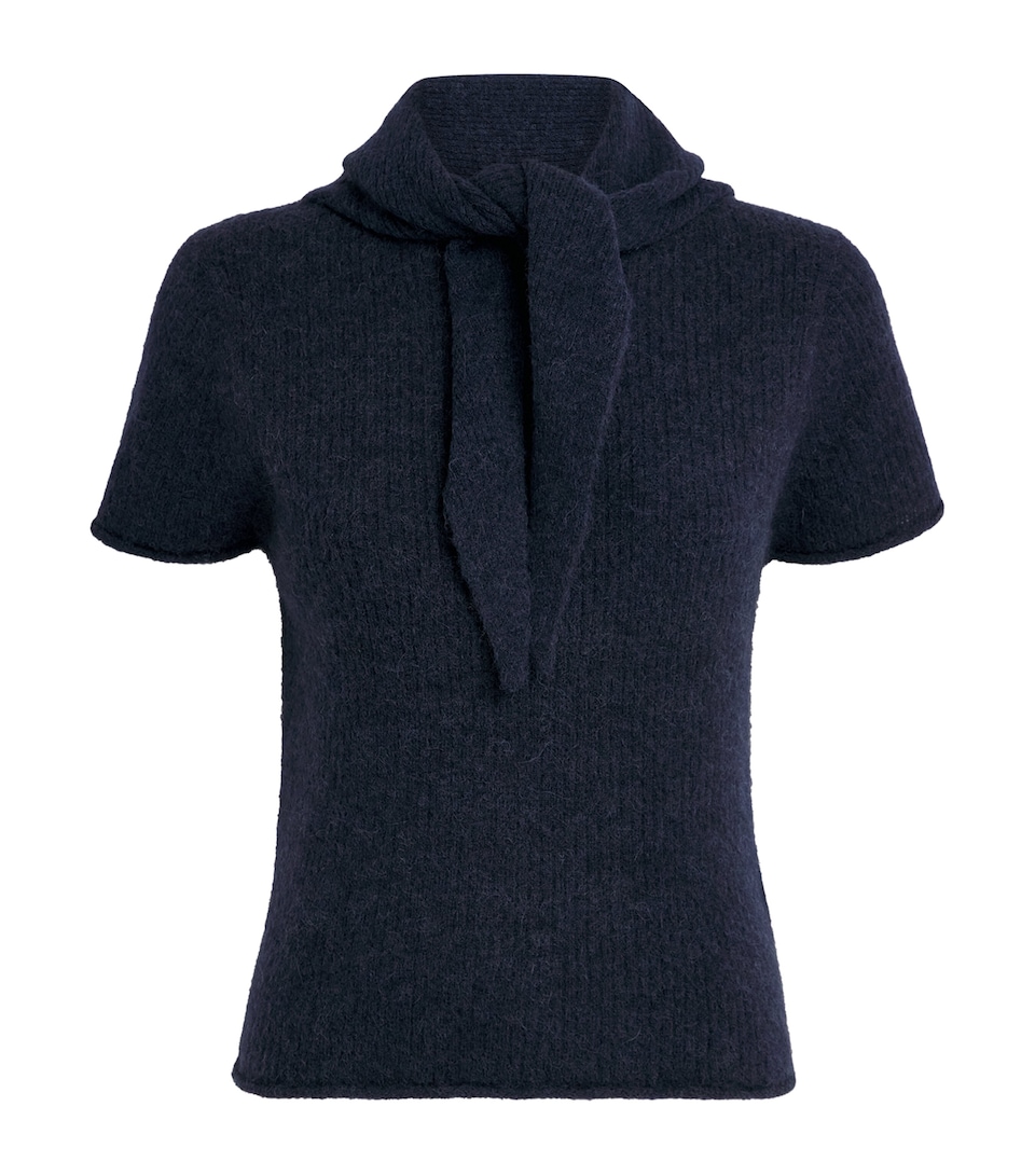 ME+EM Womens Wool-Blend Scarf Half-Zip T-Shirt Navy