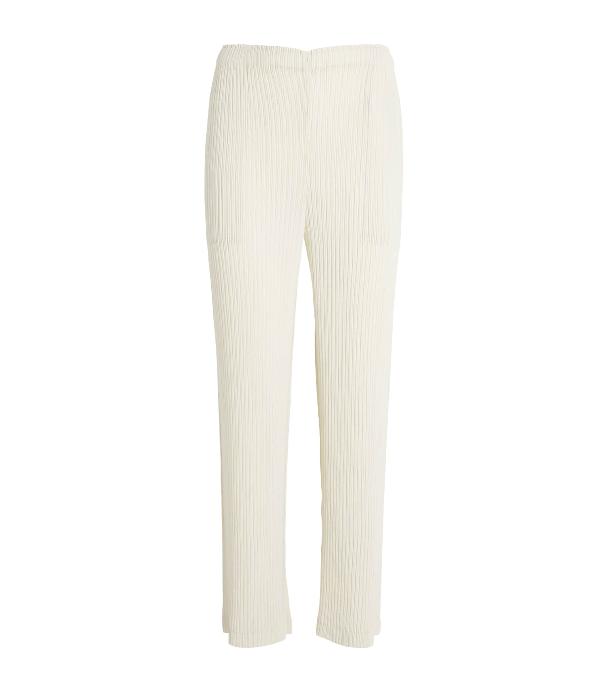 Issey Miyake Womens Hatching Pleats Straight Leg Trousers Off White