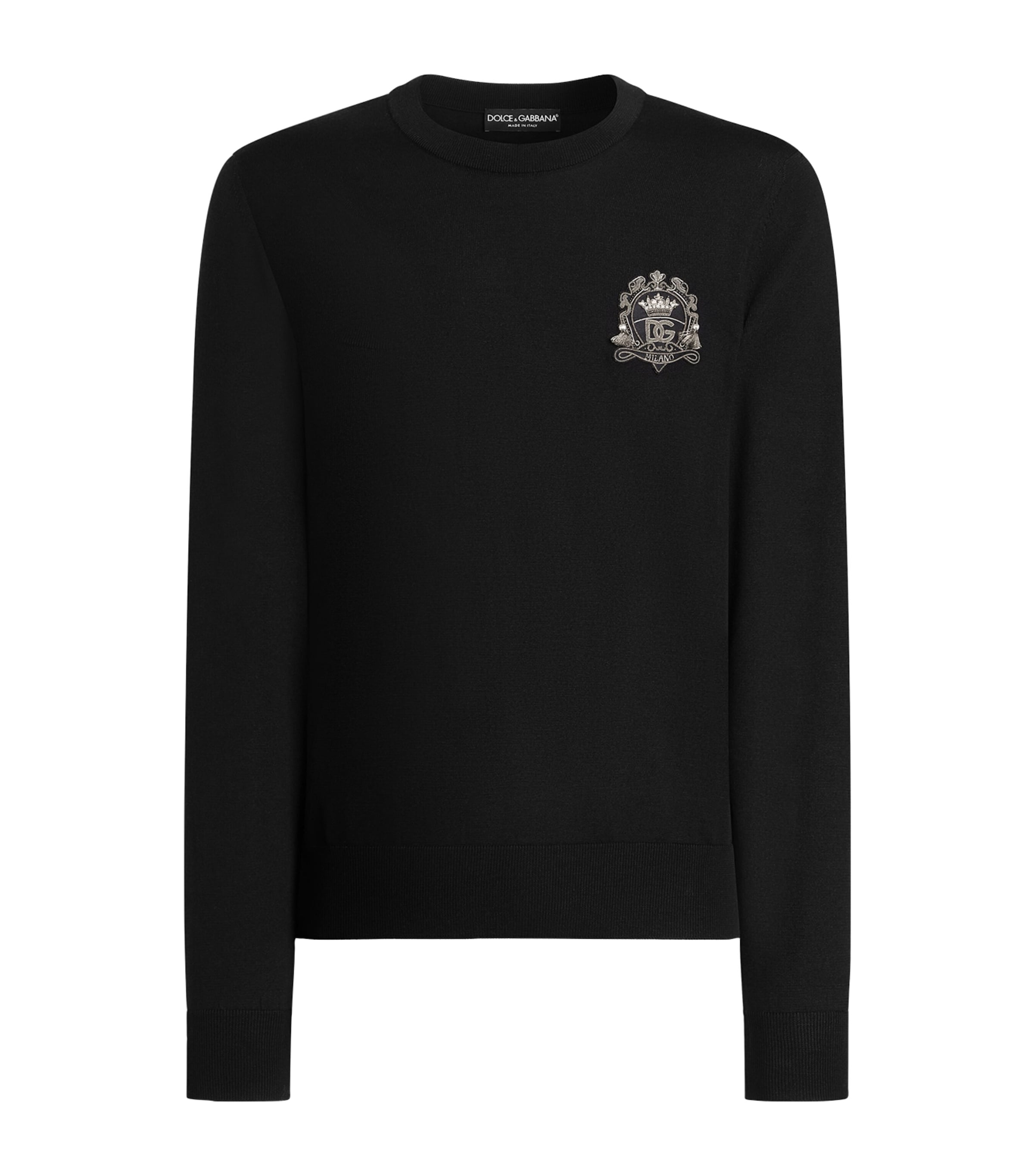 Dolce&Gabbana Mens Virgin Wool Appliqué Crest Sweater Very Dark