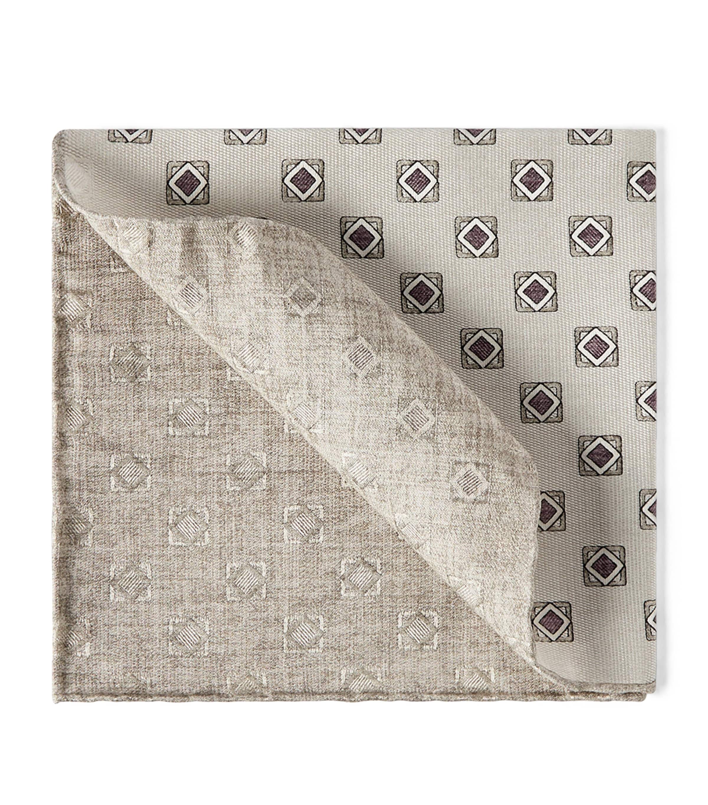 Brunello Cucinelli Silk Geometric Square Pocket Square