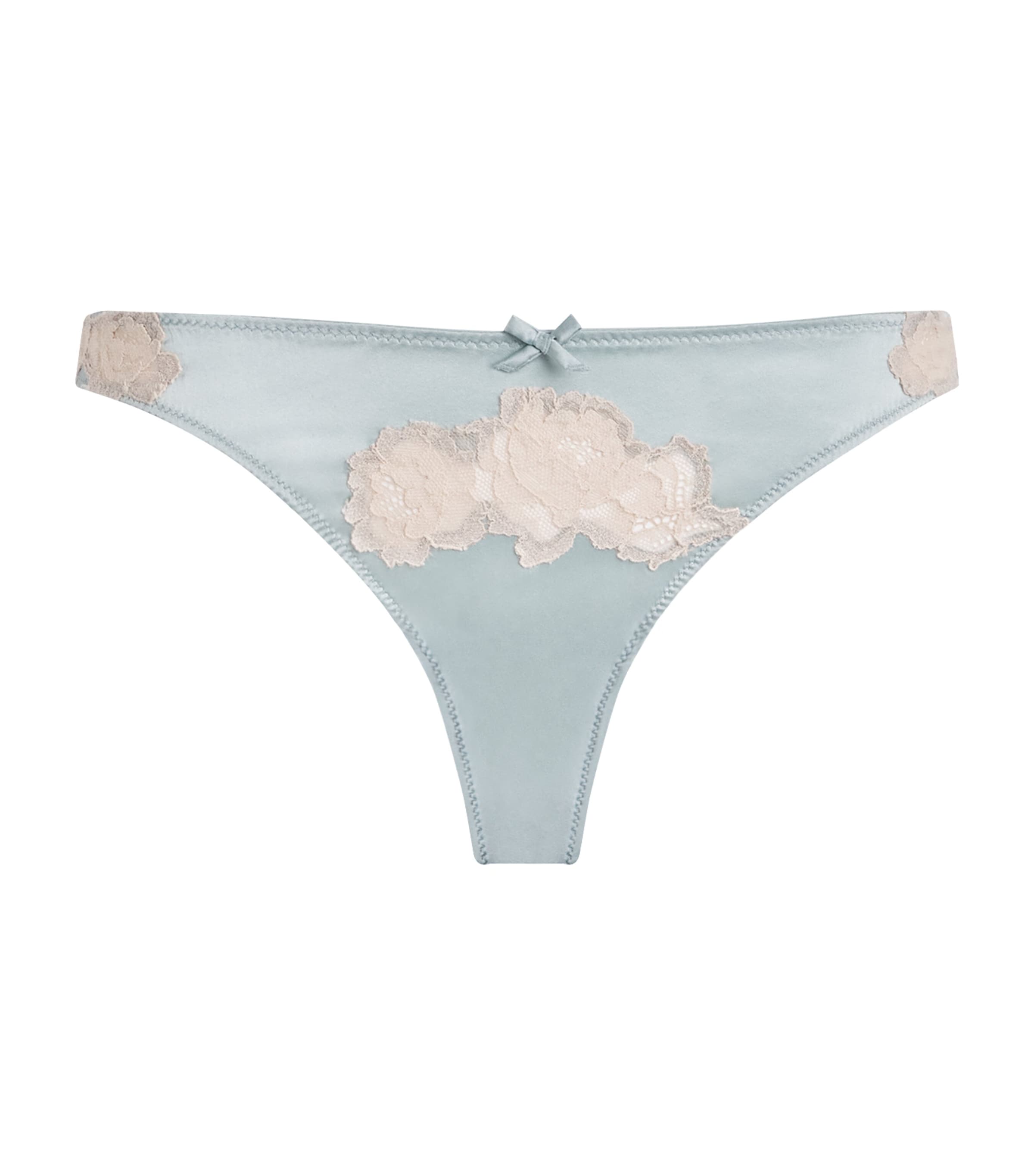 Fleur Du Mal Womens Silk Lace-Detail Juliet Thong Frosted Mint