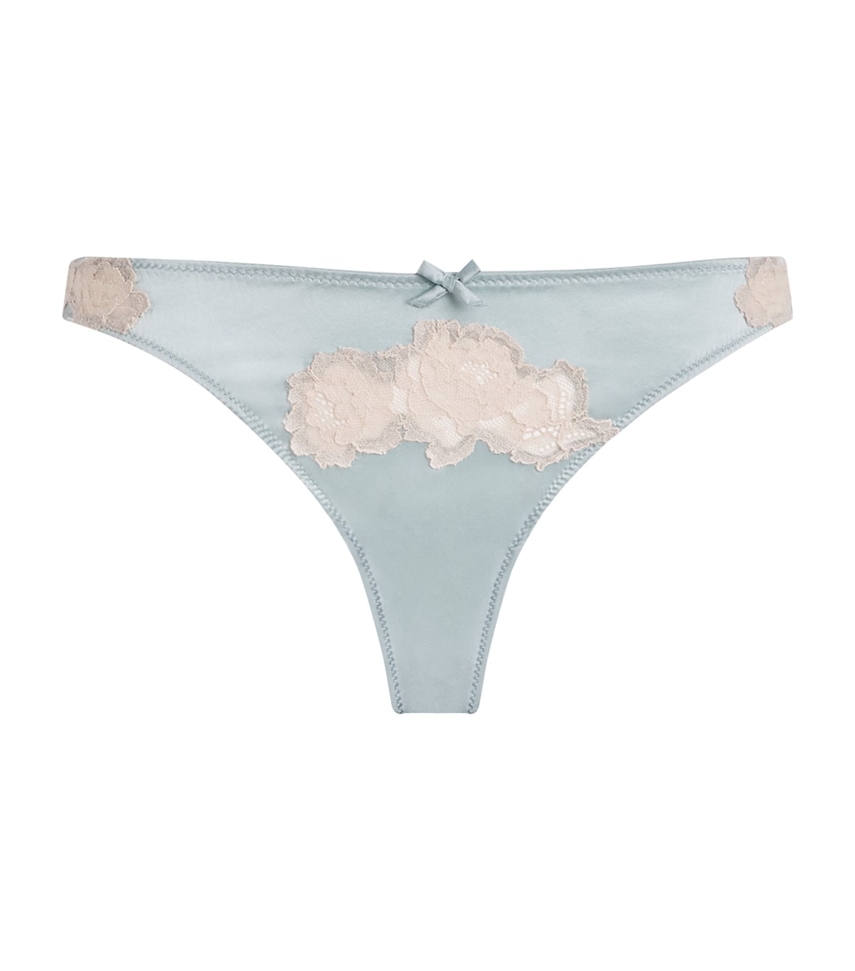 Fleur Du Mal Womens Silk Lace-Detail Juliet Thong Frosted Mint