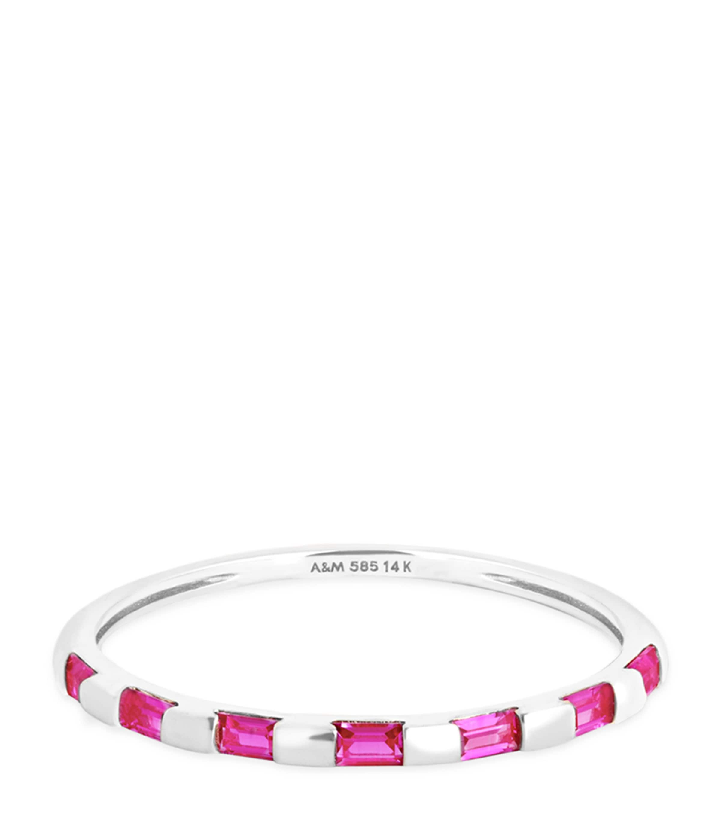 Astrid & Miyu White Gold and Pink Sapphire Baguette Ring White Gold