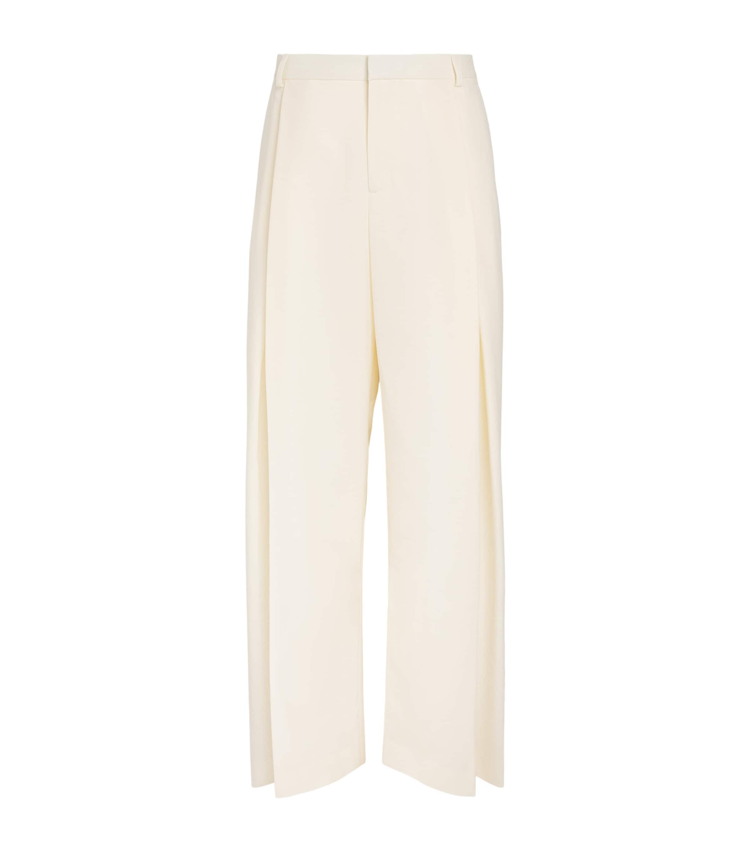 Casablanca Mens Wool Pleated Wide-Leg Trousers White
