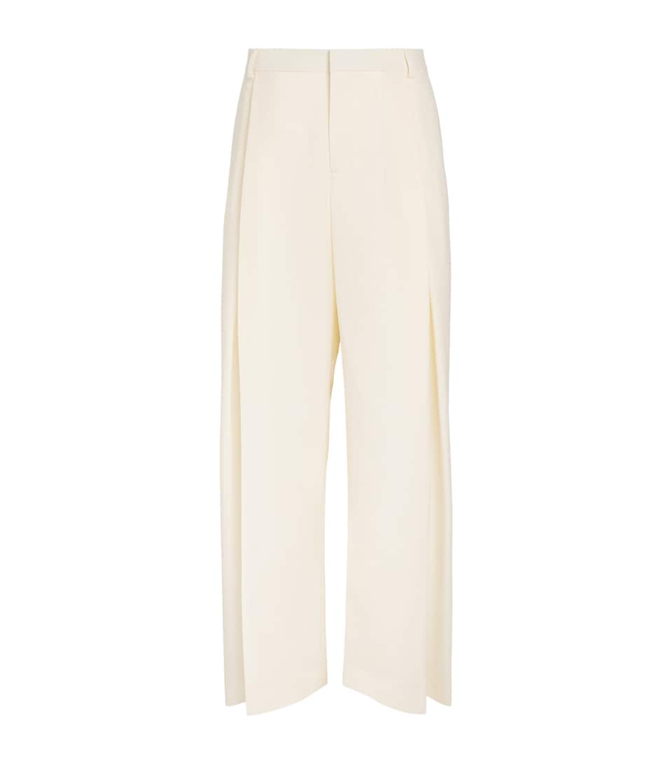 Casablanca Mens Wool Pleated Wide-Leg Trousers White