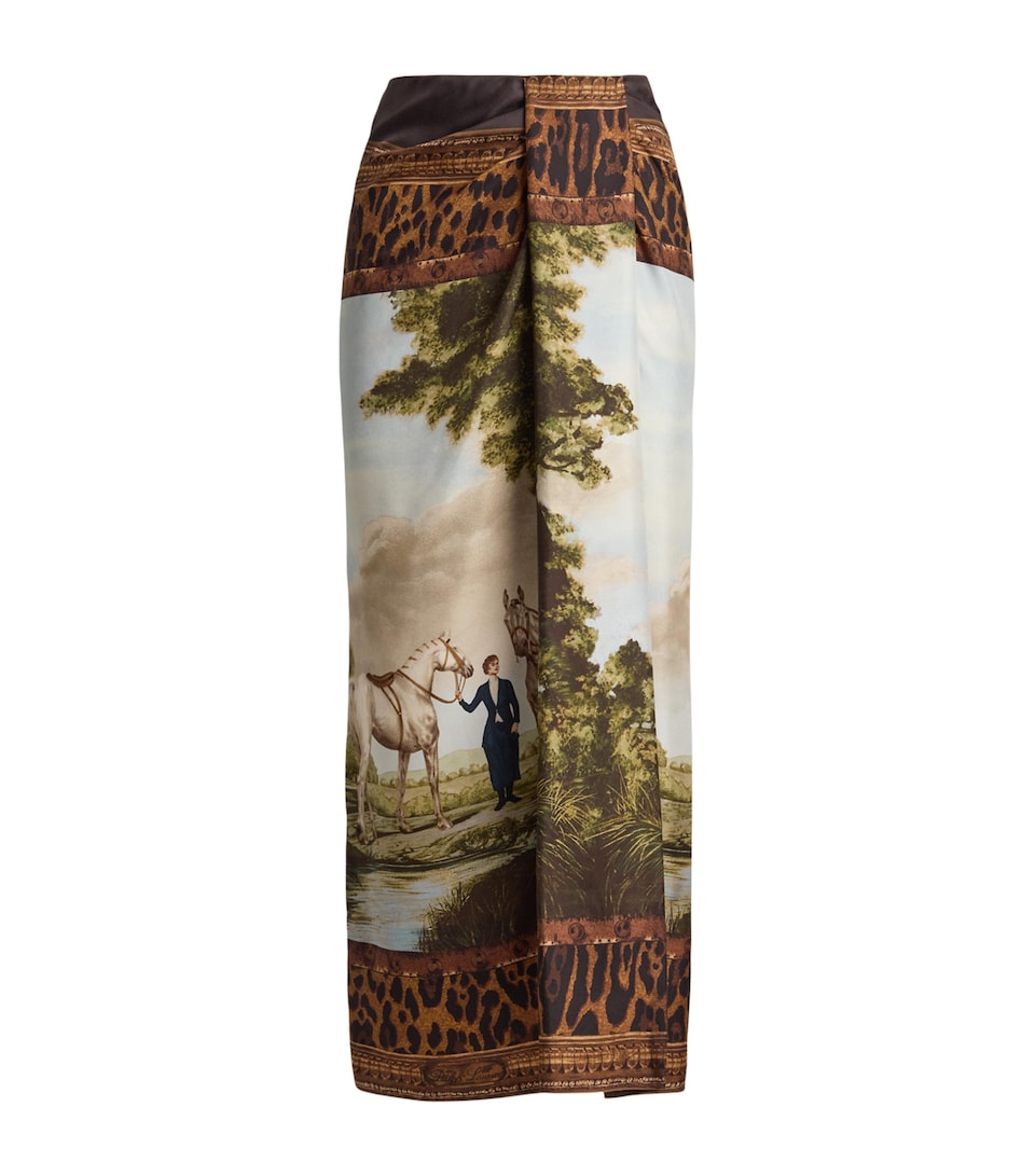 Ralph Lauren Collection Womens Silk Debbie Midi Skirt Tan Multi