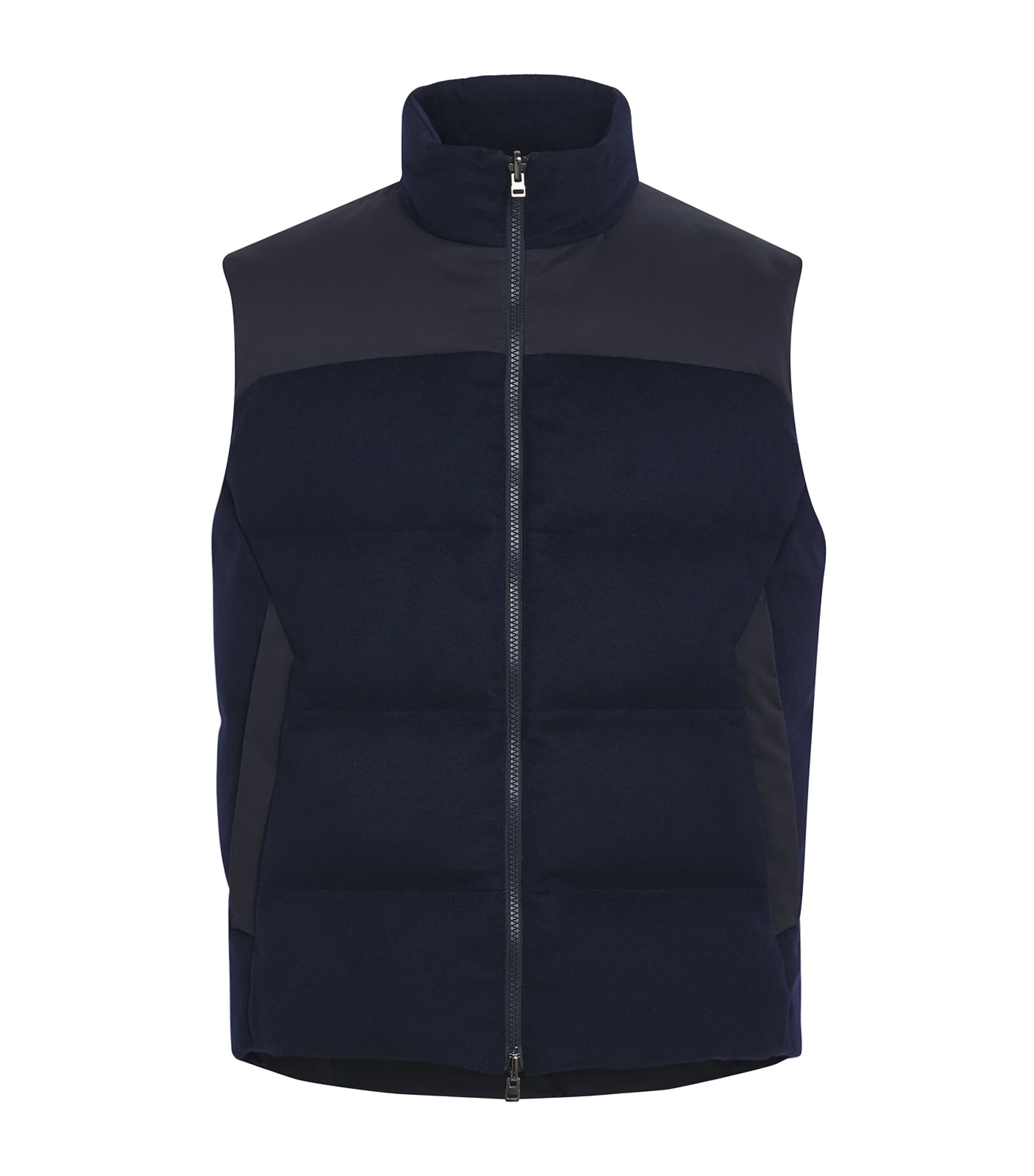 Sease Mens Cashmere Down-Padded Reversible Gilet Navy Blue