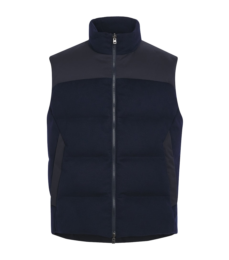 Sease Mens Cashmere Down-Padded Reversible Gilet Navy Blue