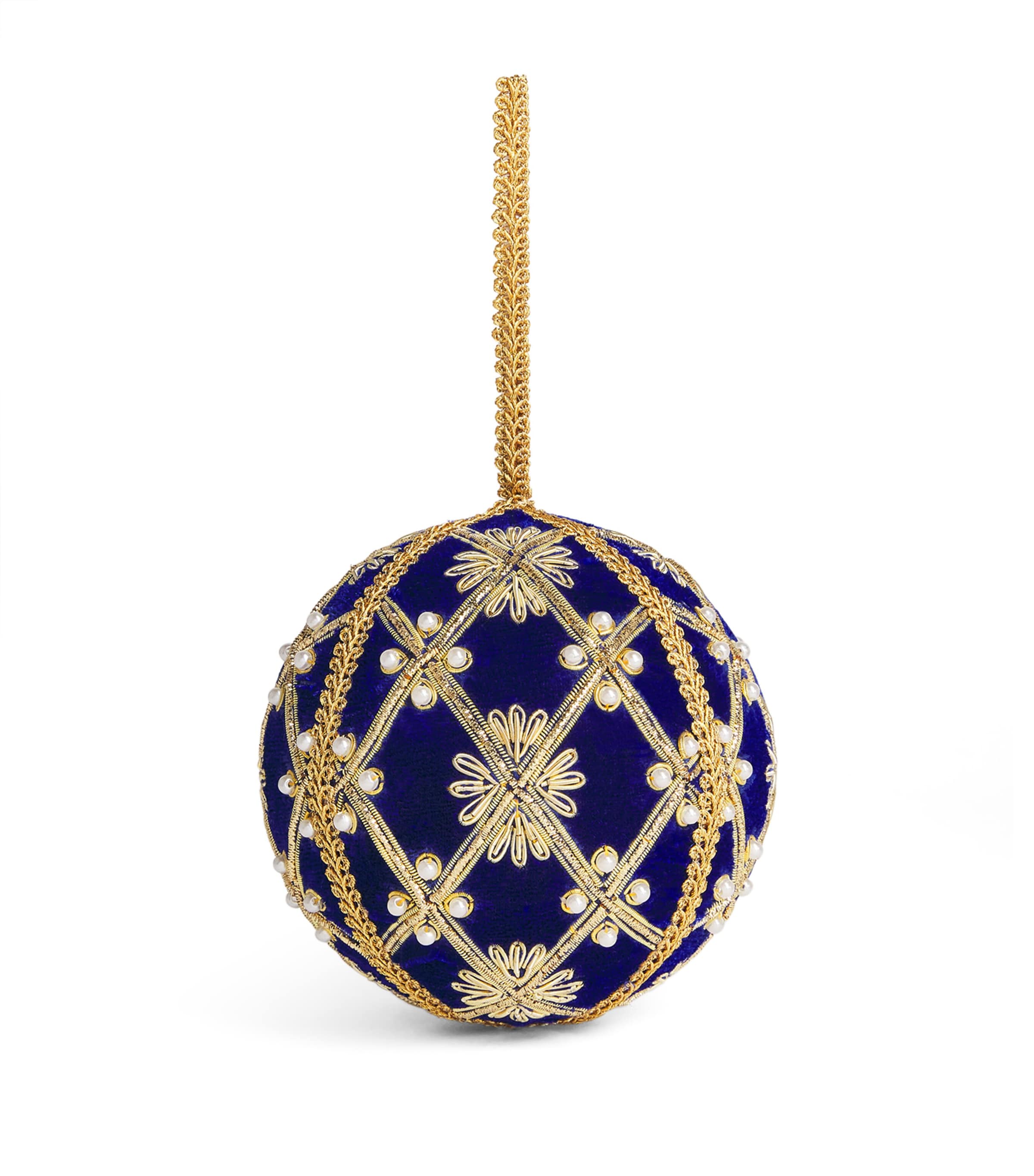 Harrods Velvet and Lace and Faux Pearl-Embellished Bauble Blue/gold/red