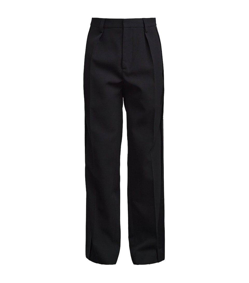 Wool Stripe-Side Pleated Trousers
